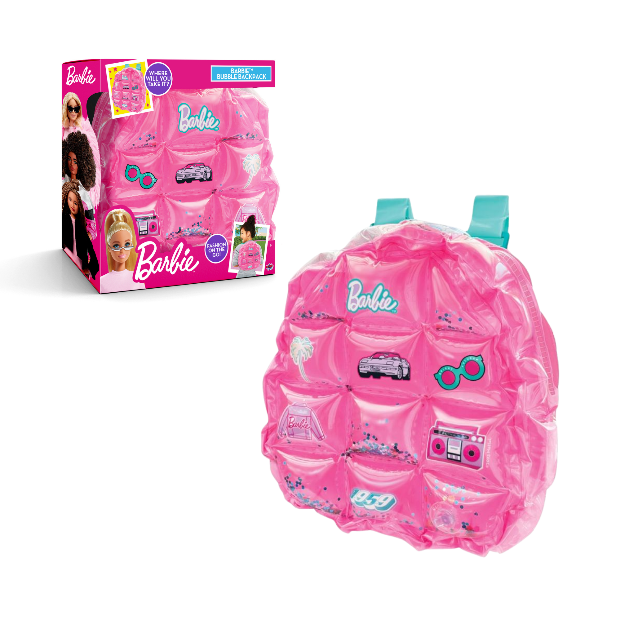 Sinco Creations Barbie Bubble Backpack, Inflatable PVC Mini Backpack with Adjustable Straps, Durable, Stylish & Fun Bag for Kids Ages 3Y+