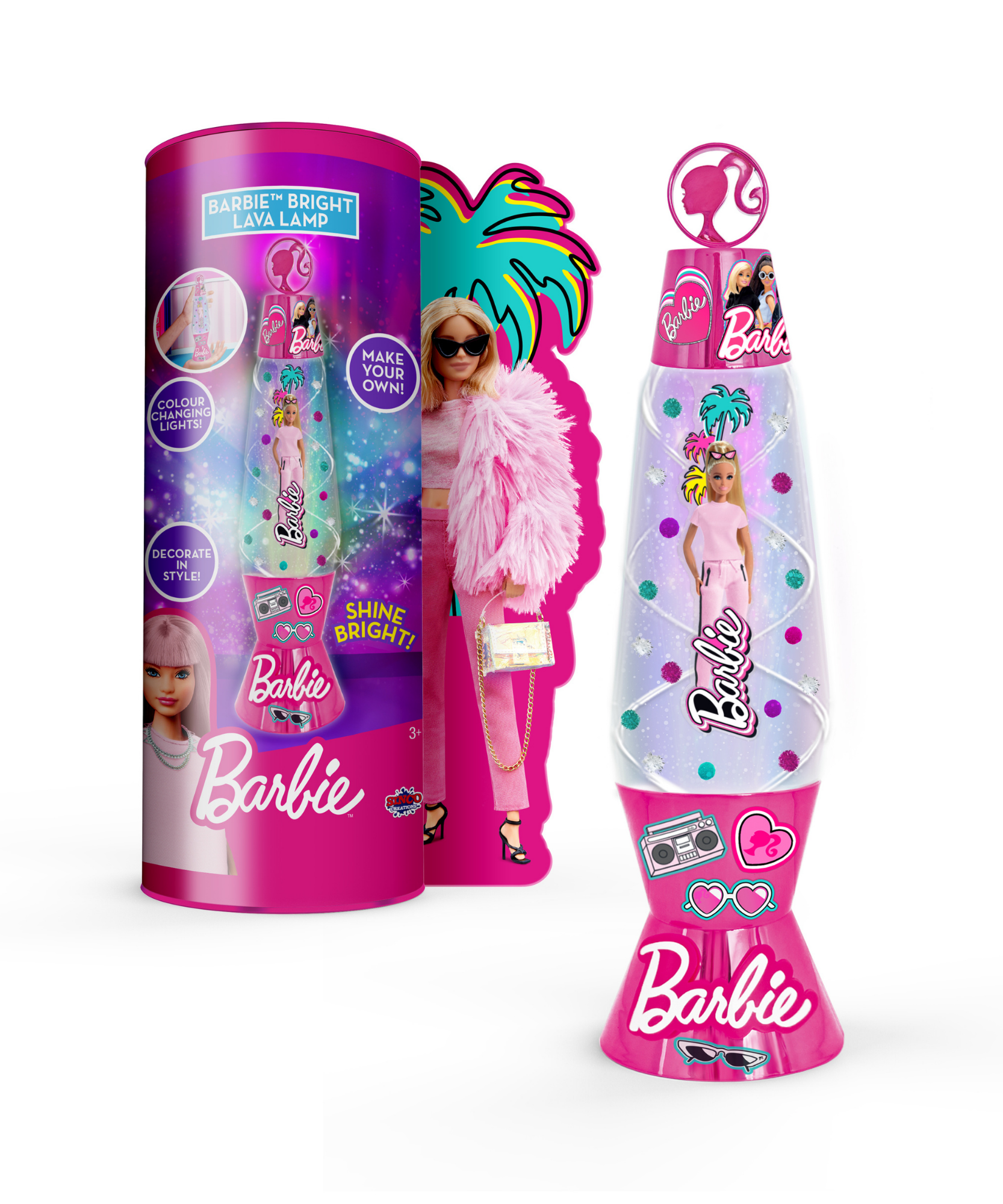 مصباح الحمم البركانية المضيء من سينكو كرييشنز باربي، اصنعي طقم مصباح الحمم البركانية باربي الخاص بكِ مع أضواء متغيرة الألوان، لعبة إبداعية للأطفال من سن 3 سنوات فما فوق