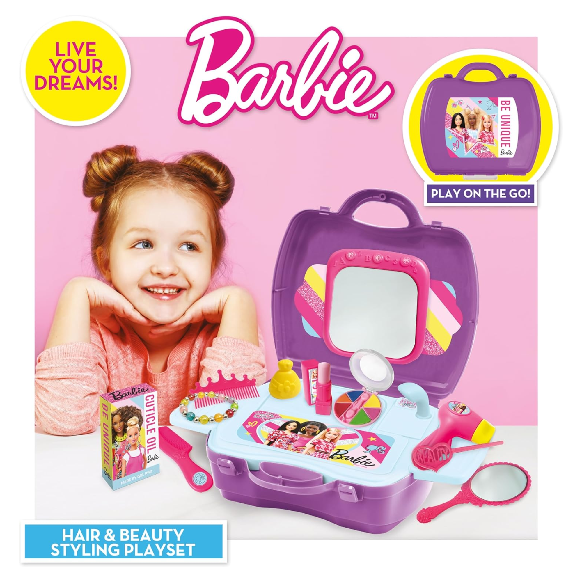 مجموعة ألعاب سينكو كرييشنز باربي للشعر والجمال، 10 قطع مع حقيبة حمل، لعبة لعب الأدوار مناسبة للأطفال من سن 3 سنوات فما فوق