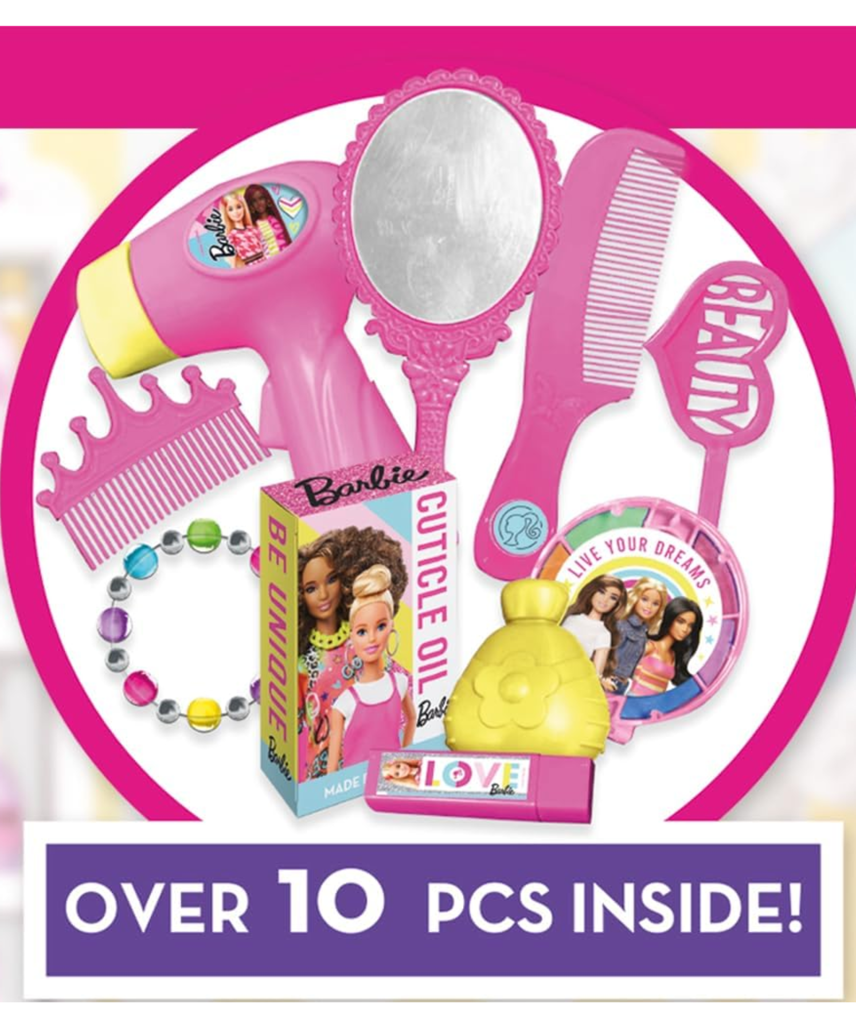 مجموعة ألعاب سينكو كرييشنز باربي للشعر والجمال، 10 قطع مع حقيبة حمل، لعبة لعب الأدوار مناسبة للأطفال من سن 3 سنوات فما فوق