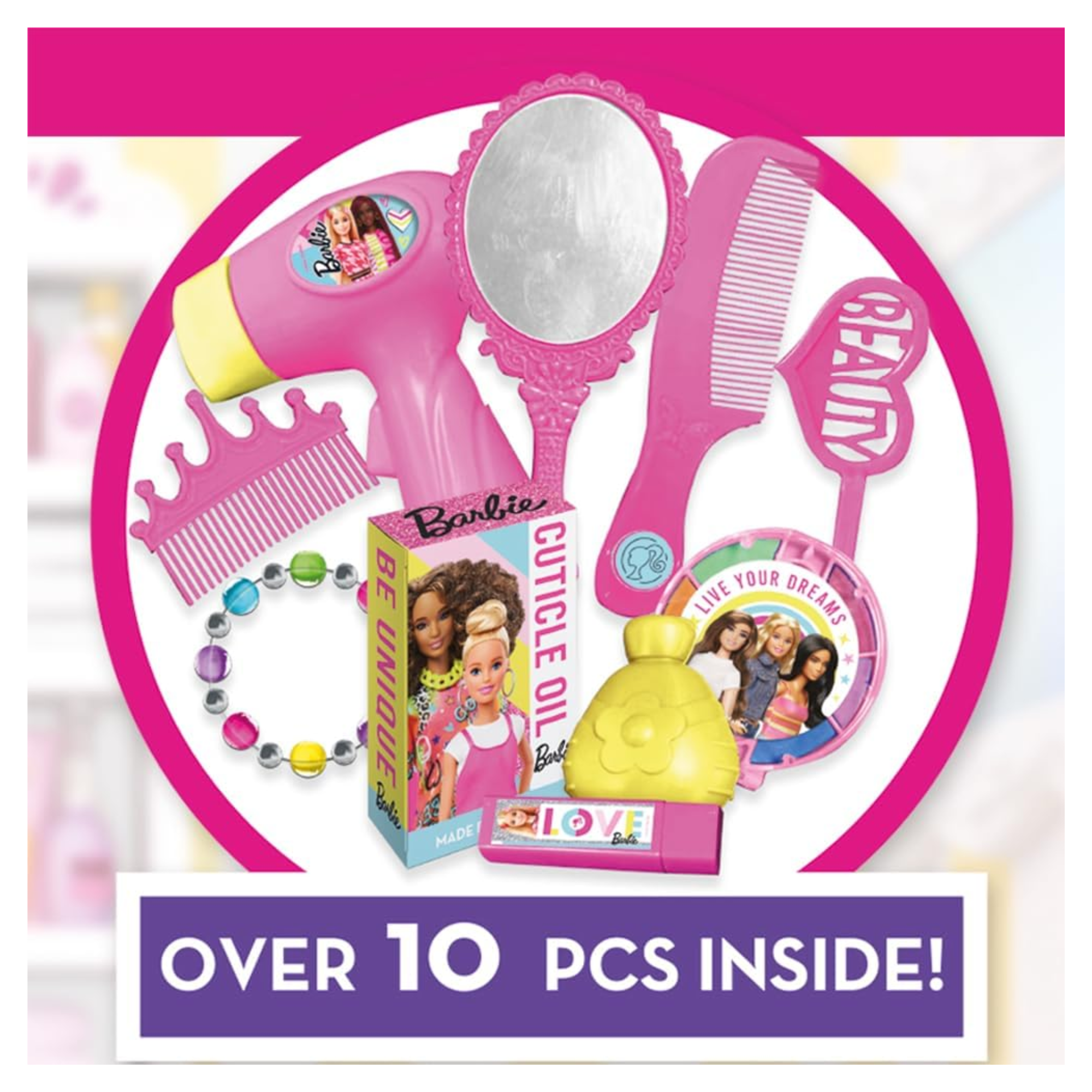 مجموعة ألعاب سينكو كرييشنز باربي للشعر والجمال، 10 قطع مع حقيبة حمل، لعبة لعب الأدوار مناسبة للأطفال من سن 3 سنوات فما فوق