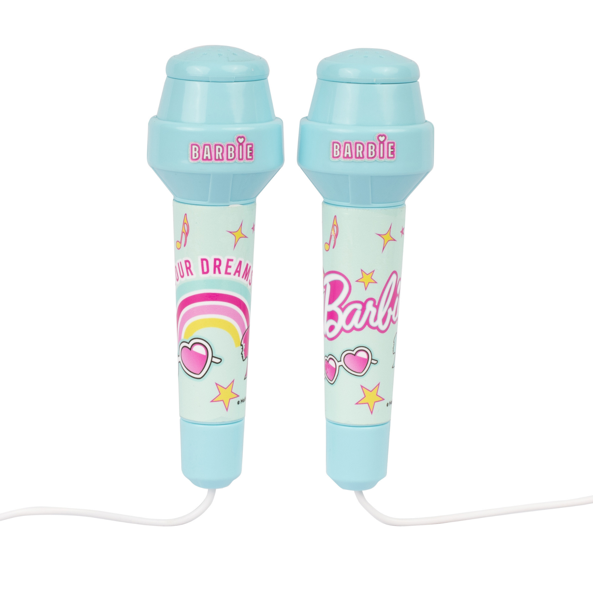 صندوق صوت كاريوكي باربي من سينكو كرييشنز، مكبر صوت بلوتوث خفيف الوزن وقابل للحمل مع ميكروفونين لاسلكيين، ميزة تغيير الصوت، حزام حمل للاستمتاع بالغناء أثناء التنقل، مناسب للأطفال من سن 3 سنوات فما فوق