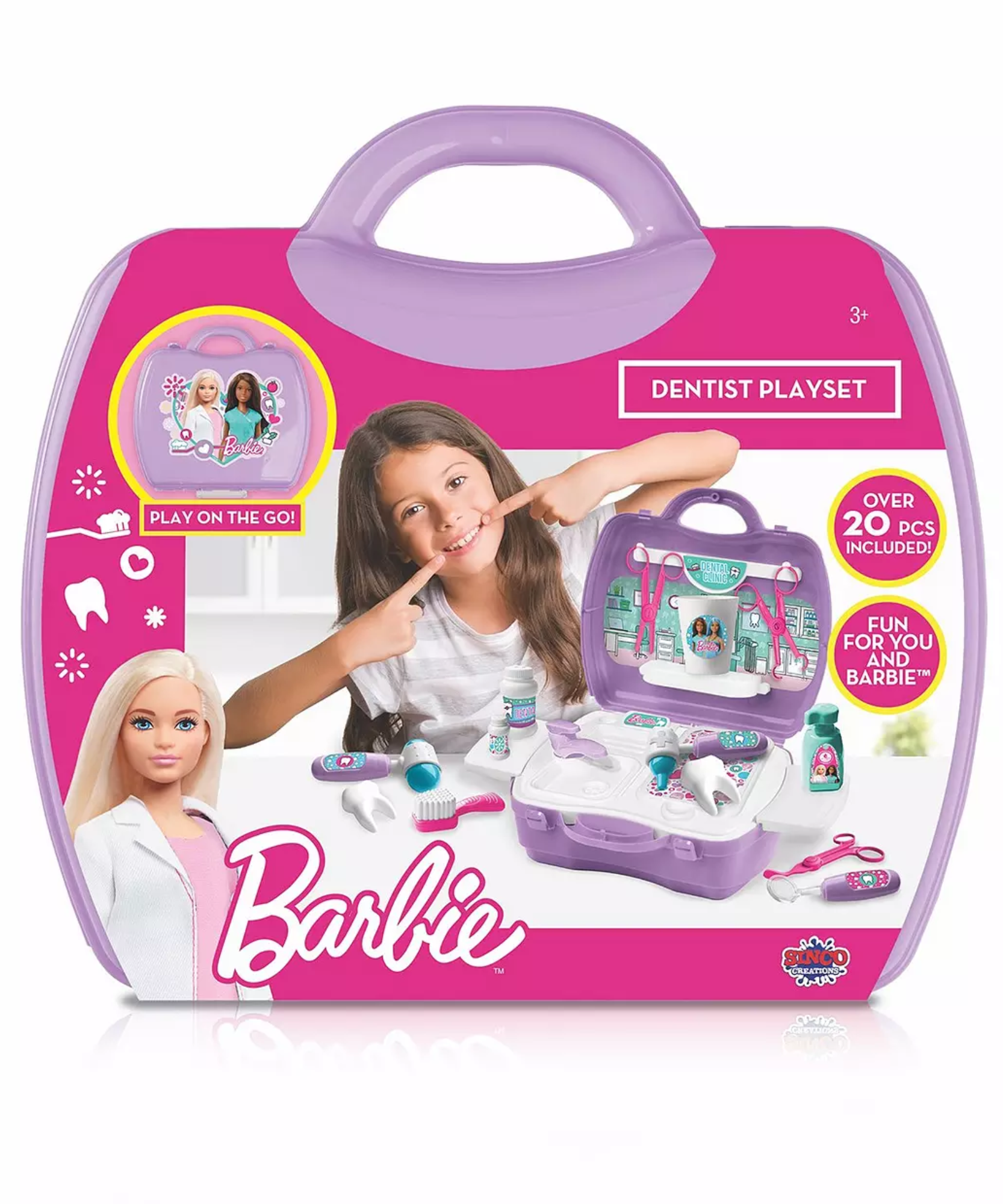 مجموعة لعب طبيبة الأسنان باربي من سينكو كرييشنز، 20 قطعة مع حقيبة حمل، لعبة لعب الأدوار مناسبة للأطفال من سن 3 سنوات فما فوق