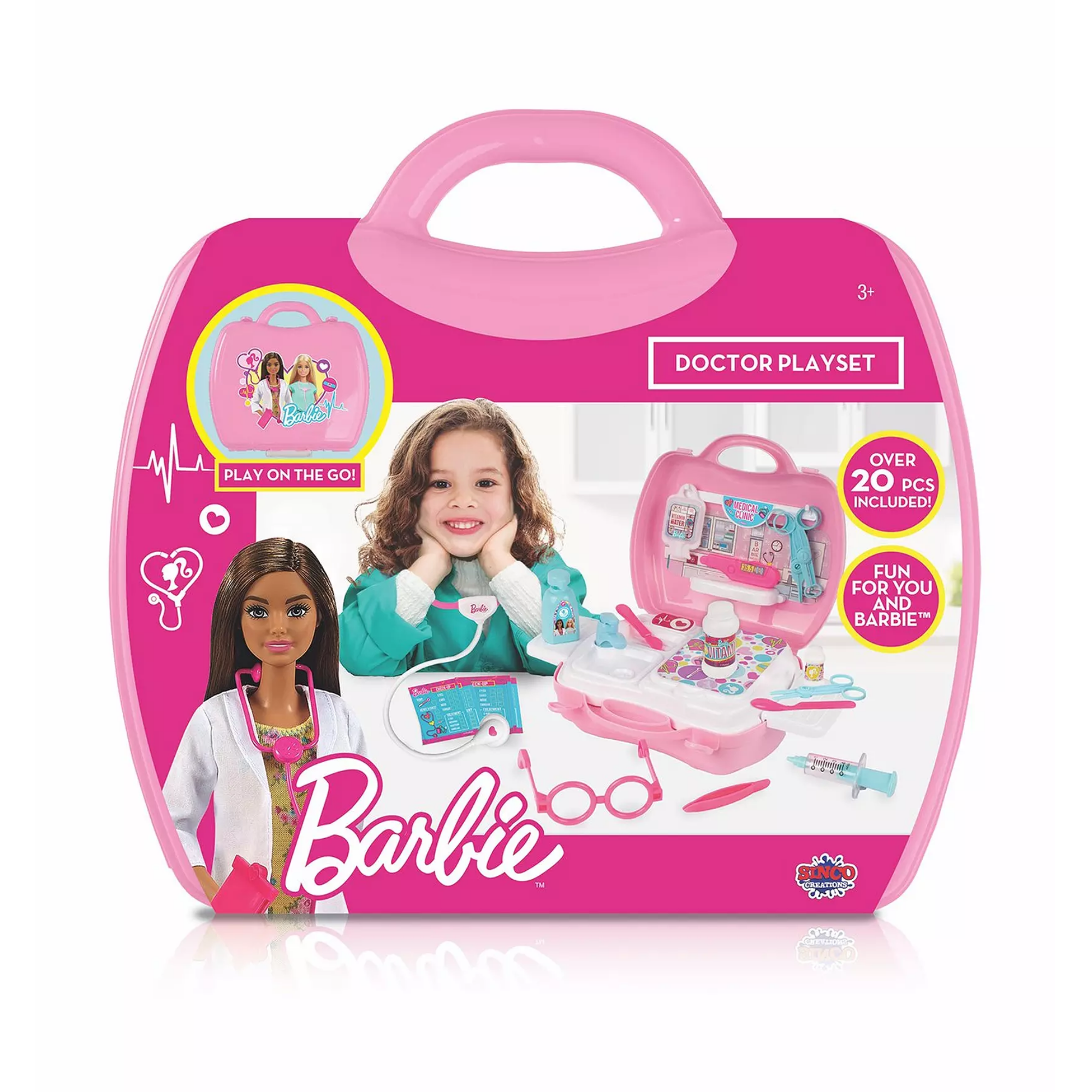 مجموعة لعب طبيبة باربي من سينكو كرييشنز، 20 قطعة مع حقيبة حمل، لعبة لعب الأدوار مناسبة للأطفال من سن 3 سنوات فما فوق