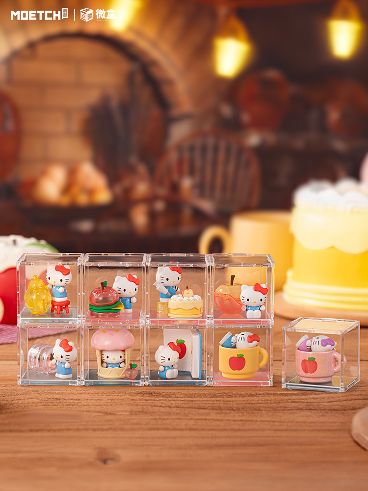 صندوق مويتش سانريو هيلو كيتي بيج آبل وركشوب الصغير من سلسلة مايكرو صندوق أعمى، شخصية قابلة للتجميع مع علبة عرض أكريليك، 8 تصاميم مع سر نادر، للأعمار من 6 سنوات فما فوق
