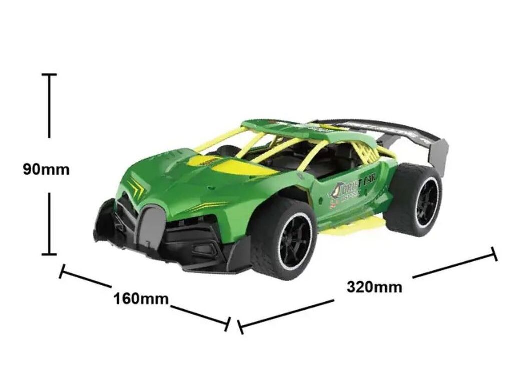 Crazon 1:14 Scale High-Speed Green Drift RC Car with Smoke Effects, Sound, 4-Direction Remote Control, Rechargeable Battery, for Kids 3+
