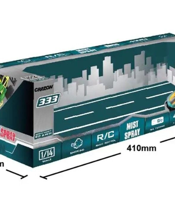 Crazon 1:14 Scale High-Speed Green Drift RC Car with Smoke Effects, Sound, 4-Direction Remote Control, Rechargeable Battery, for Kids 3+