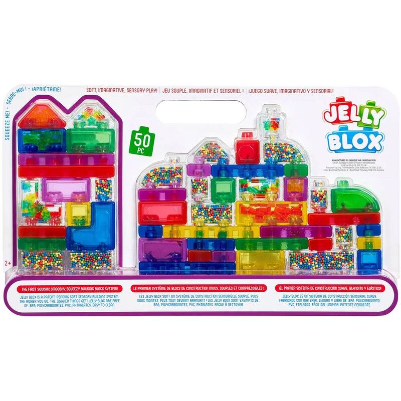 Jelly Blox Mega Pack, 50-Piece Sensory Building Blocks, Soft Squishy Toddler Toys, Creative Play for Ages 2+, Fine Motor Skills Development, Safe Non-Toxic Plastic, Multicolor, Educational Construction Set
