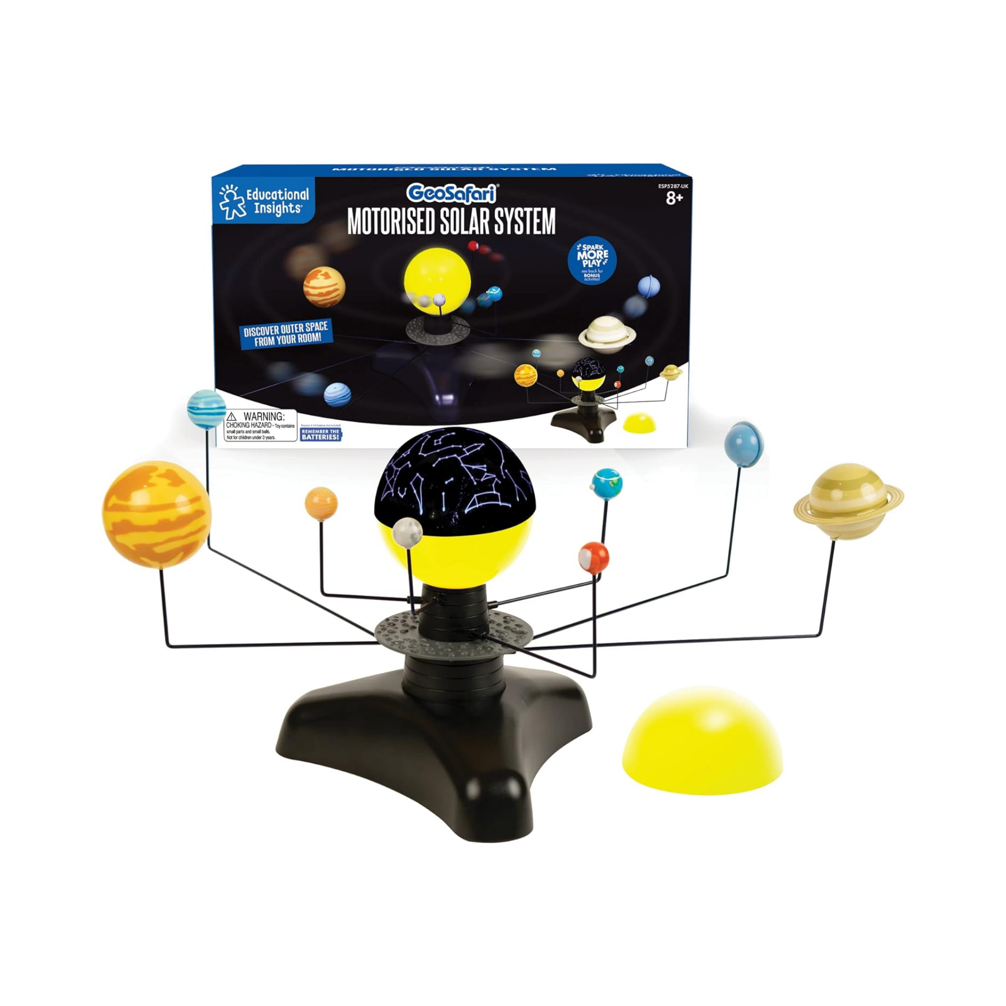موارد التعلم: نظام الطاقة الشمسية الآلي GeoSafari، نموذج تفاعلي دوار مع جهاز عرض مضيء للشمس والنجوم، يتضمن دليل أنشطة متعدد اللغات، للأطفال من سن 8 سنوات فما فوق