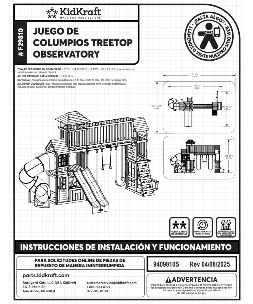 KidKraft Treetop Observatory Wooden Swing Set / Playset – Deluxe Outdoor Clubhouse with Slides, Swings, Crow’s Nest, and Kitchen for Kids Age 3-10 Years
