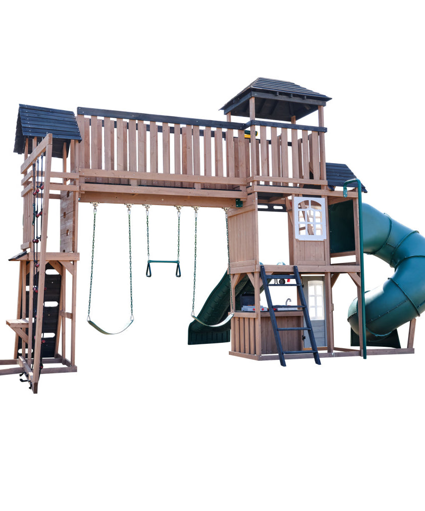 KidKraft Treetop Observatory Wooden Swing Set / Playset – Deluxe Outdoor Clubhouse with Slides, Swings, Crow’s Nest, and Kitchen for Kids Age 3-10 Years