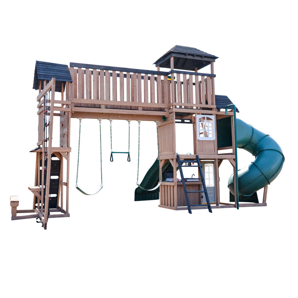 KidKraft Treetop Observatory Wooden Swing Set / Playset – Deluxe Outdoor Clubhouse with Slides, Swings, Crow’s Nest, and Kitchen for Kids Age 3-10 Years