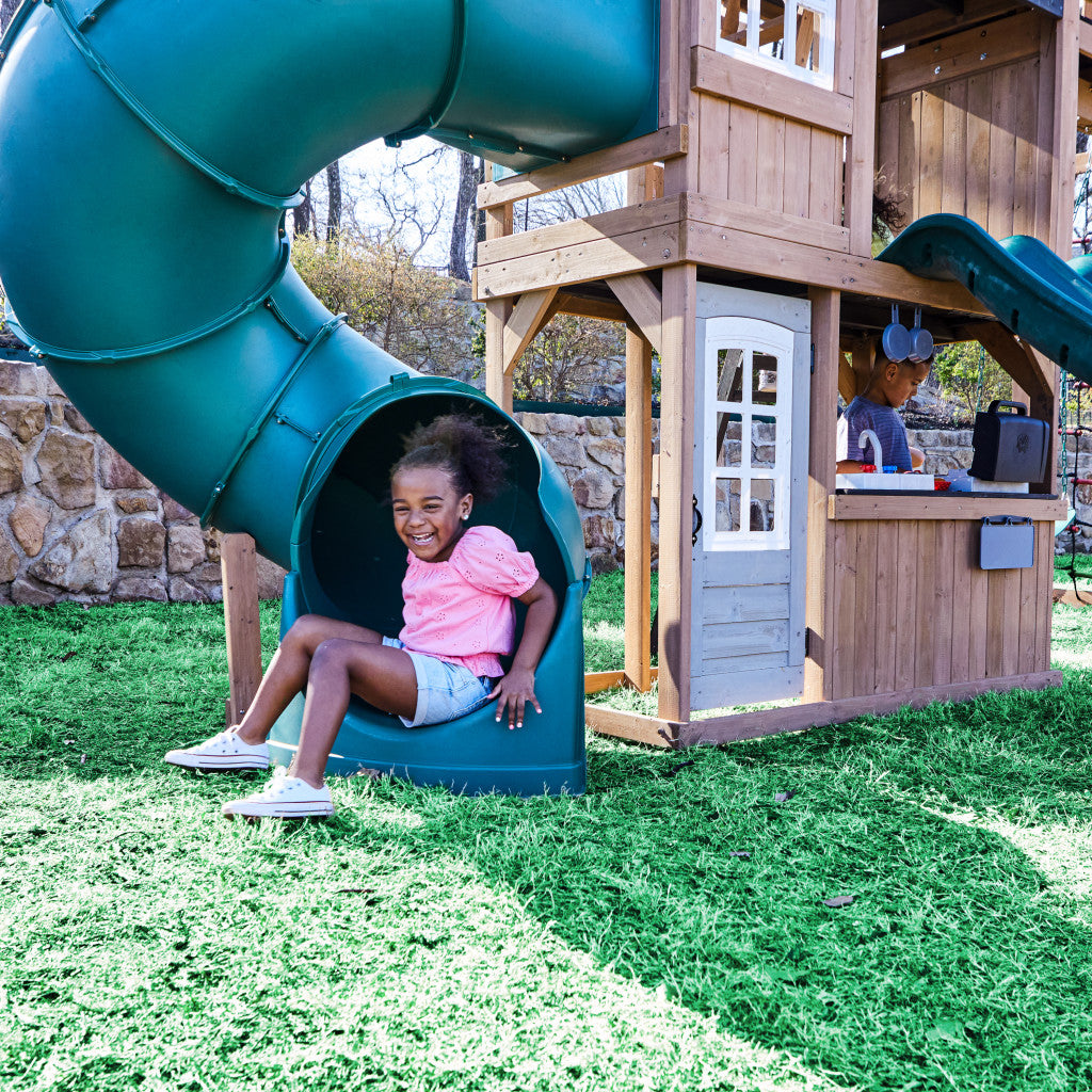 KidKraft Treetop Observatory Wooden Swing Set / Playset – Deluxe Outdoor Clubhouse with Slides, Swings, Crow’s Nest, and Kitchen for Kids Age 3-10 Years