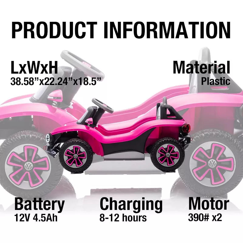 Licensed Volkswagen 12V Kids Ride-On Car with Parental Remote Control, LED Lights, Bluetooth, MP3 Player, Electric Battery Vehicle for Children 3+ Years