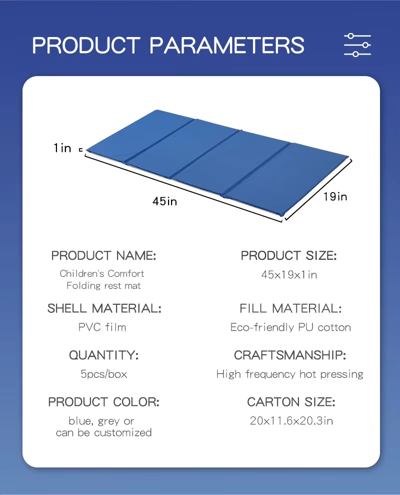 Supreme Fold Daycare Rest Mat 45 x 19 x 1 Inch, Foam Nap Mat for Kids Preschool Sleeping Mat, Waterproof Portable Sleeping Pad, Blue Grey, Ages 2+