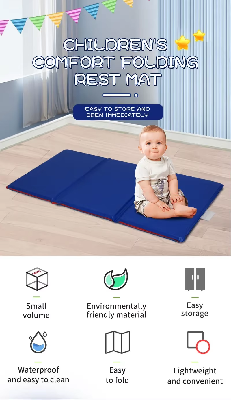 Supreme Fold Daycare Rest Mat 45 x 19 x 1 Inch, Foam Nap Mat for Kids Preschool Sleeping Mat, Waterproof Portable Sleeping Pad, Blue Grey, Ages 2+