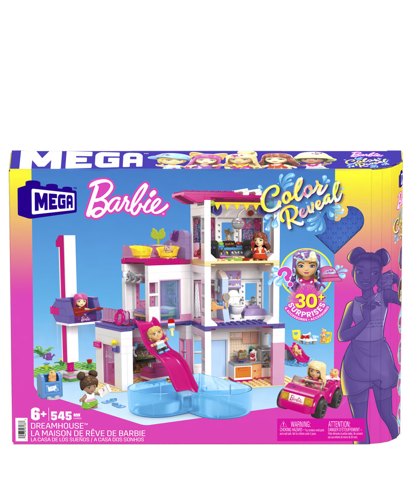 Mega Barbie Dreamhouse Building Set with 5 Color Reveal Micro-Dolls, Pets, Working Elevator and Pool for Kids 6 Years+
