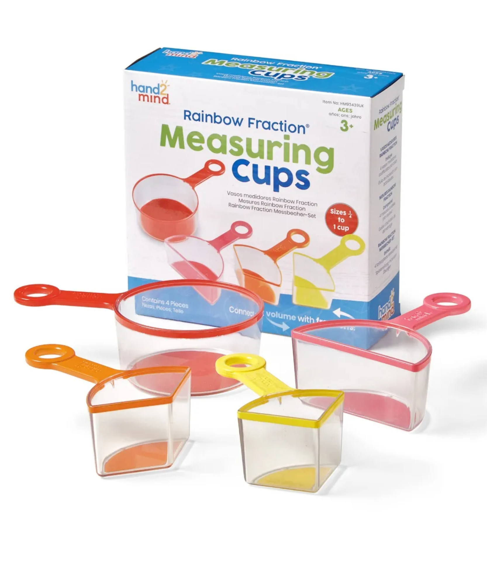Learning Resources Rainbow Fraction Measuring Cups Set of 4 Visual Fraction Learning Tool for Kids Ages 3 Plus