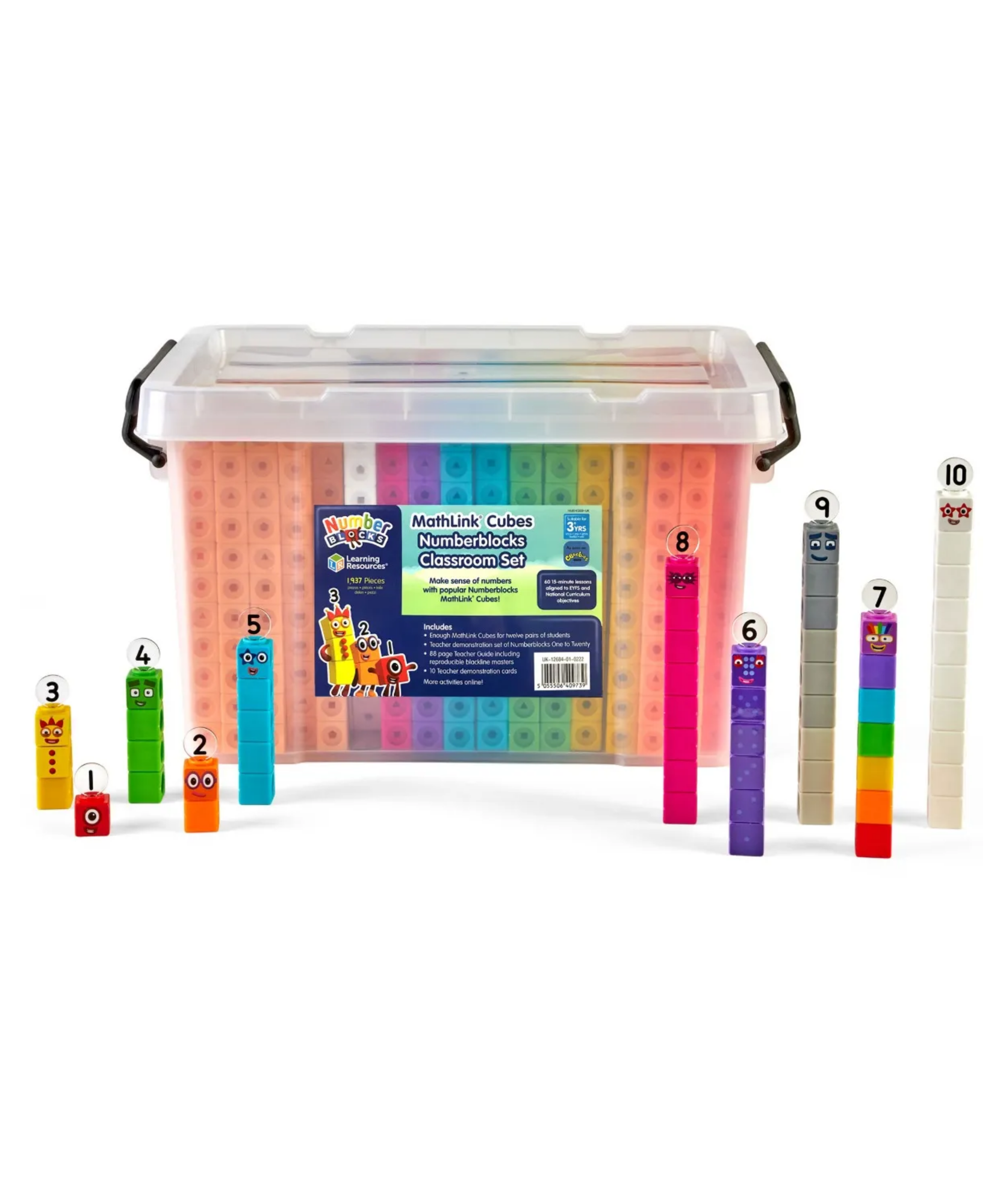 مجموعة مكعبات MathLink وNumberblocks للفصول الدراسية من Learning Resources، مجموعة شاملة لإتقان الرياضيات للمعلمين، متوافقة مع مناهج EYFS والمناهج الوطنية، 60 درسًا، 1905 مكعبًا، وأرقامًا