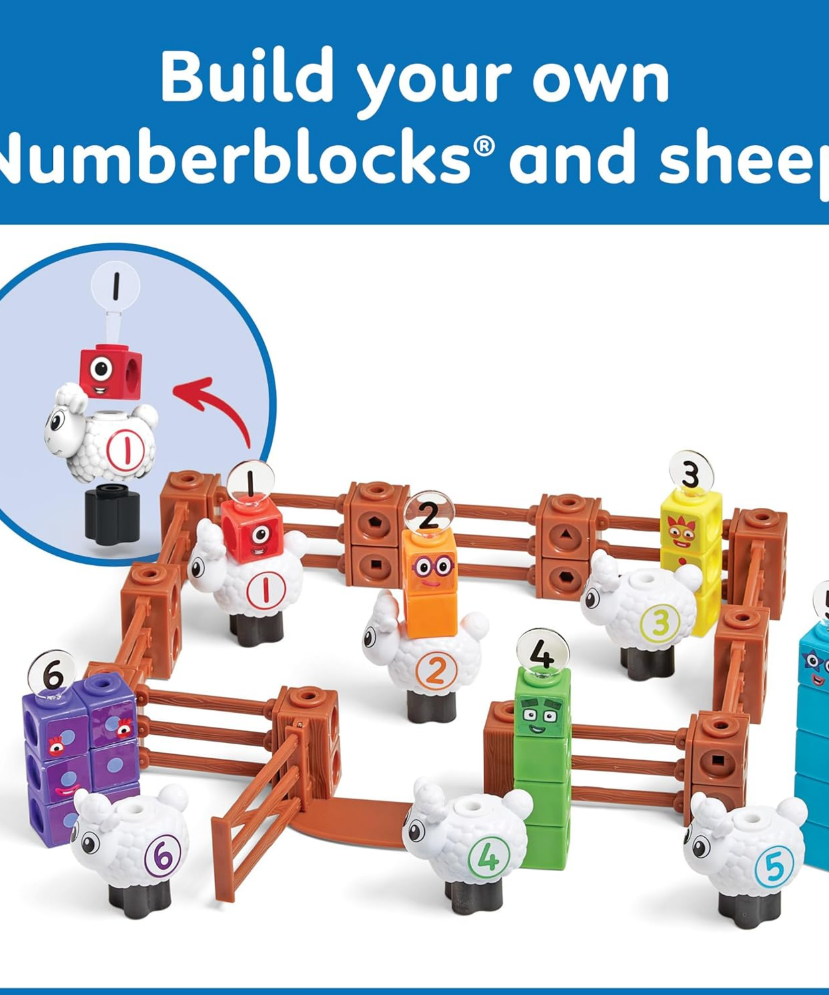 Learning Resources MathLink Cubes Numberblocks Counting Sheep Farm Activity Set, Buildable Characters, Early Math Learning Toys, and Farmyard Play, 89 Piece Set for Ages 3 and Up