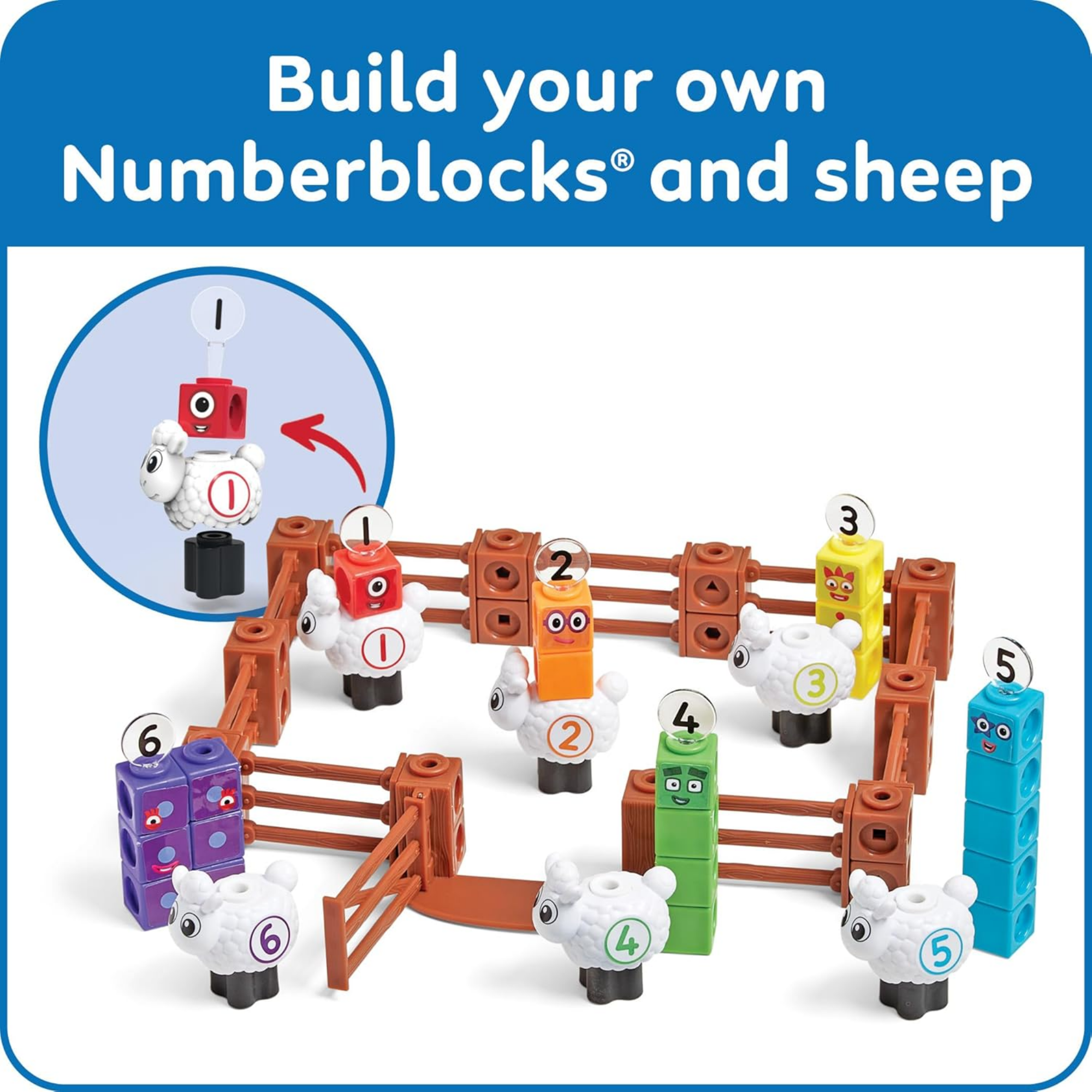 Learning Resources MathLink Cubes Numberblocks Counting Sheep Farm Activity Set, Buildable Characters, Early Math Learning Toys, and Farmyard Play, 89 Piece Set for Ages 3 and Up