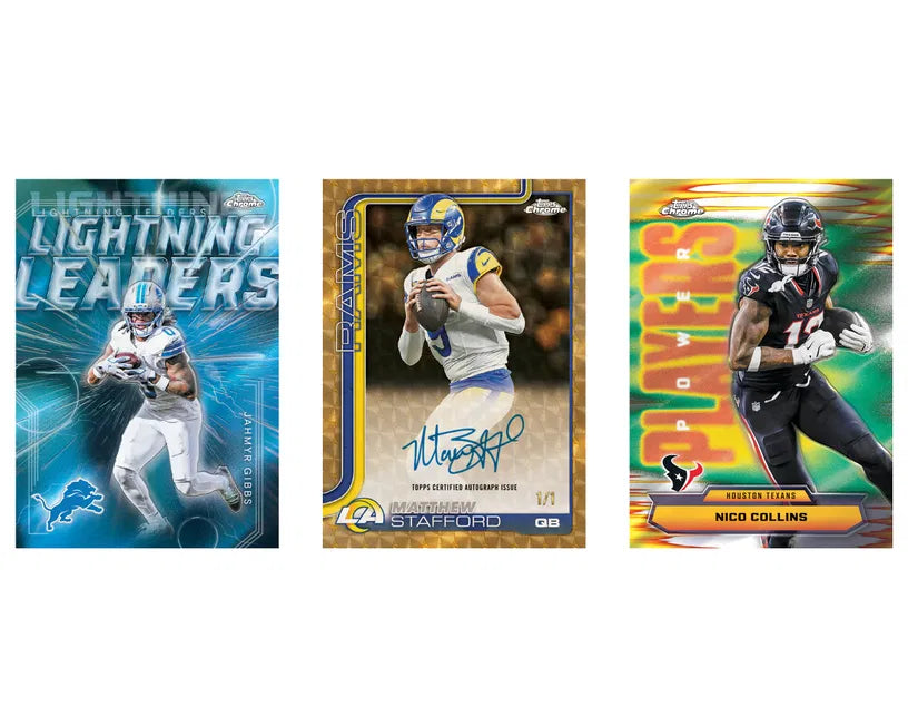 2025 Topps Chrome NFL Football Value Box Trading Cards, 7 Packs Per Box, Official NFL Collectible Card Set with Rookie Cards, Refractors, Inserts & Chase Hits