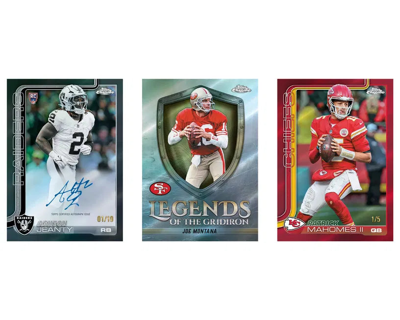 2025 Topps Chrome NFL Football Value Box Trading Cards, 7 Packs Per Box, Official NFL Collectible Card Set with Rookie Cards, Refractors, Inserts & Chase Hits