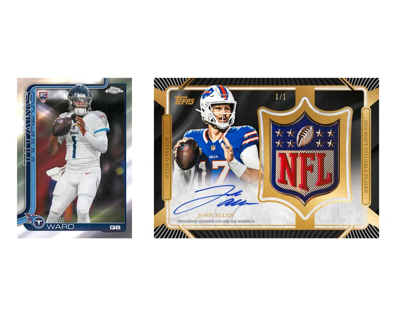 2025 Topps Chrome NFL Football Value Box Trading Cards, 7 Packs Per Box, Official NFL Collectible Card Set with Rookie Cards, Refractors, Inserts & Chase Hits
