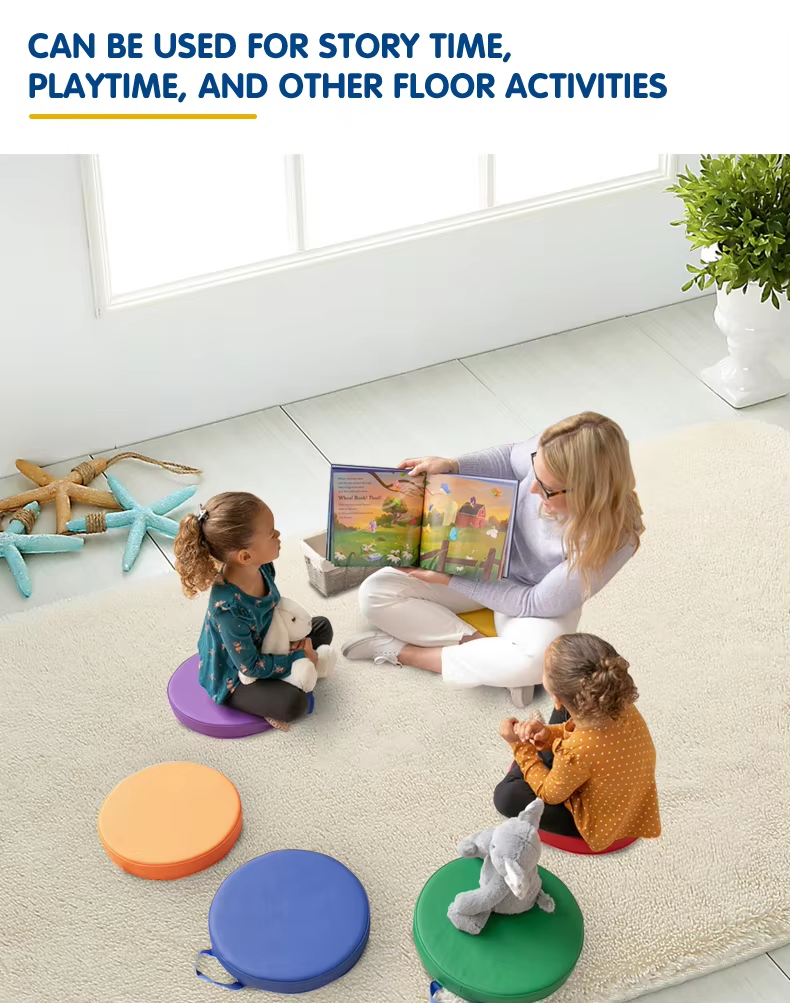 SoftScape Round Floor Cushions 15 Inch 6 Piece Set, Kids Flexible Seating with Handles and Non Slip Base, Foam Classroom and Playroom Floor Pillows, Ages 2+