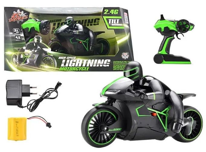 Crazon 1:18 High-Speed RC Motorcycle, Green, 2.4GHz Remote Control, Rechargeable Battery, 3+