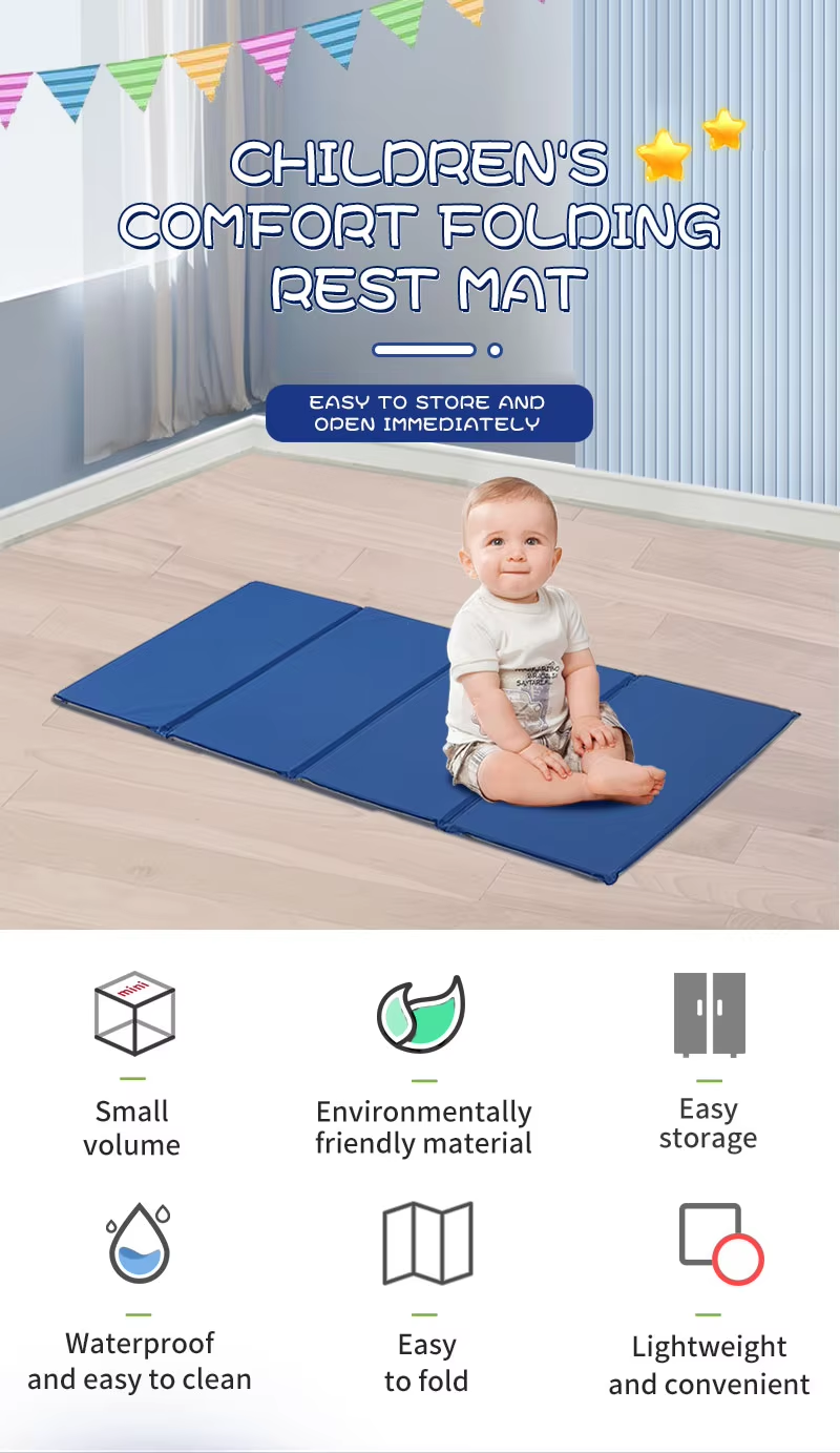 Supreme Fold Daycare Rest Mat 45 x 19 x 1 Inch, Foam Nap Mat for Kids Preschool Sleeping Mat, Waterproof Portable Sleeping Pad, Blue Grey, Ages 2+