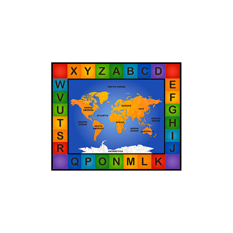 سجادة خريطة العالم JY-560 من جويز، سجادة أرضية تعليمية من النايلون مع حدود أبجدية، سجادة تعليمية للأطفال للفصول الدراسية أو غرف اللعب أو المنزل، ناعمة ومتينة وغير قابلة للانزلاق، 240 × 200 سم - ألعاب تنمية مبكرة وأنشطة
