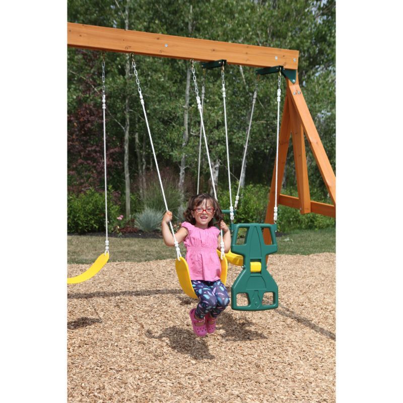 KidKraft Ridgeview Deluxe Clubhouse Wooden Swing Set/Playset with High-Rail Wave Slide, Rock Wall, Monkey Bars, Glider and Café Area, Outdoor Backyard Playset for Kids Ages 3 to 10
