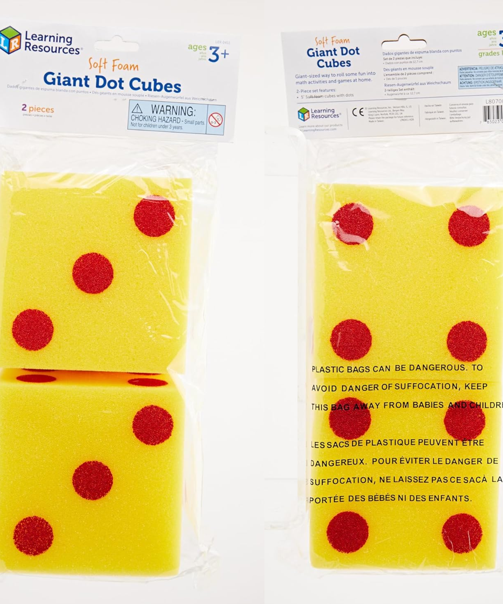 مكعبات النقاط الناعمة العملاقة من Learning Resources، مجموعة من 2 مكعب رغوي كبير الحجم لألعاب الرياضيات والأرقام المبكرة، للأعمار من 3 سنوات فما فوق