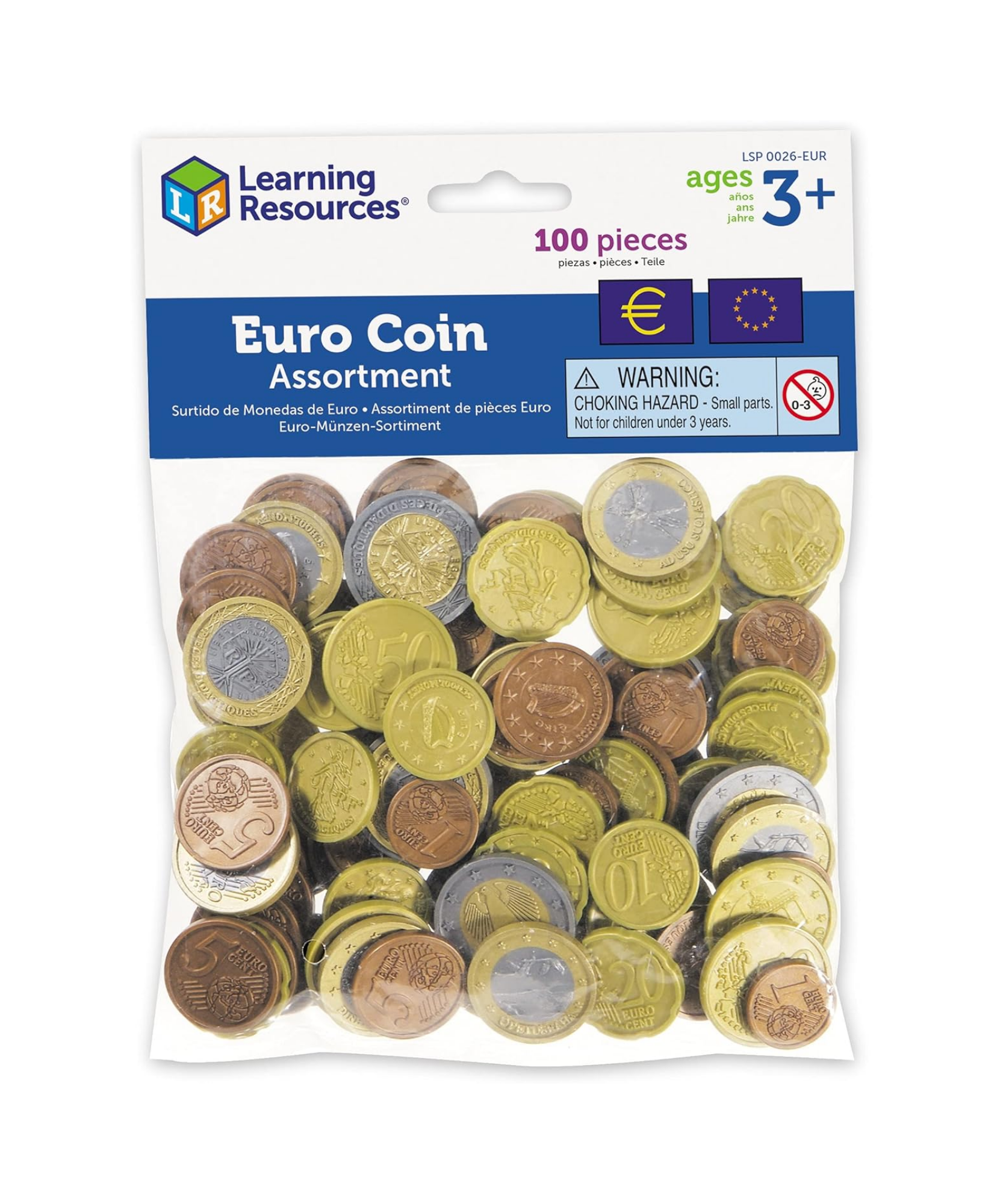 Learning Resources Play Euro Coins Set, 100 Realistic Euro Coins for Hands-On Money Maths & Coin Recognition, For Ages 5+