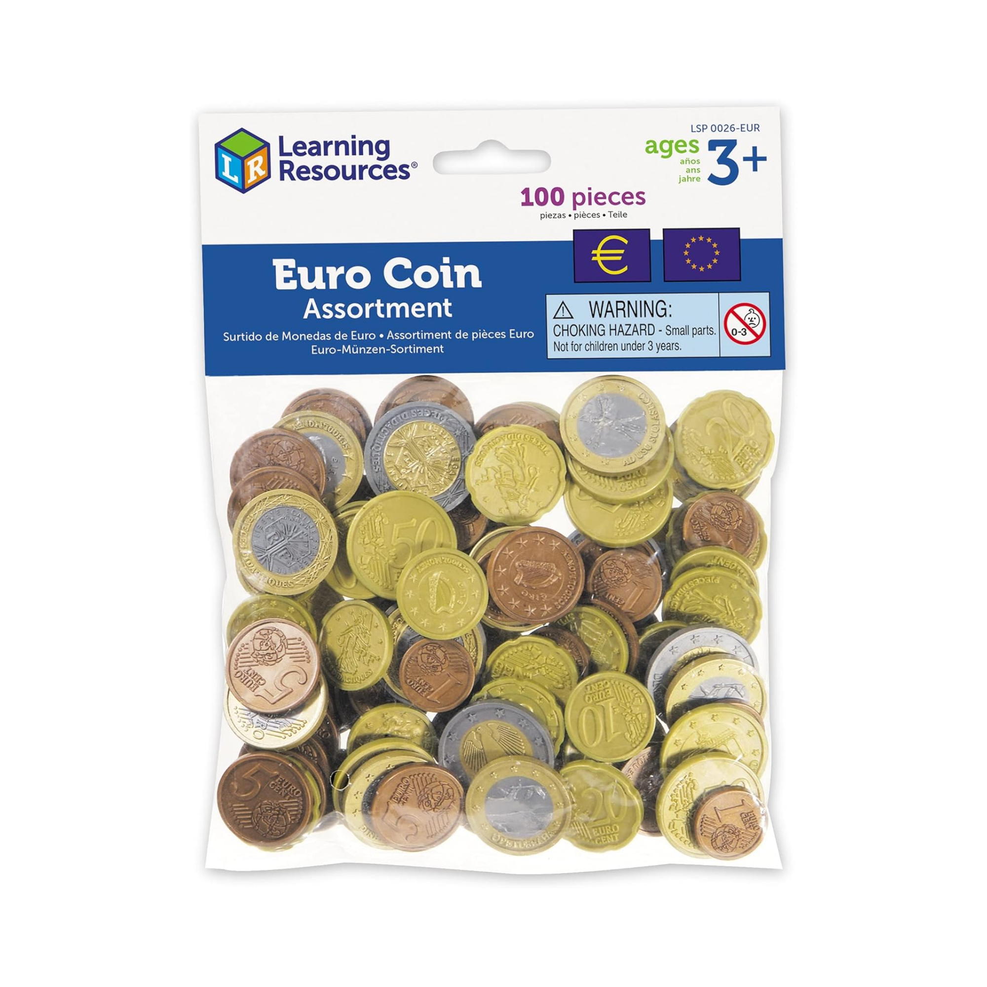 مجموعة عملات اليورو من Learning Resources Play، 100 عملة يورو واقعية لتعلم الرياضيات والتعرف على العملات، للأعمار من 5 سنوات فما فوق