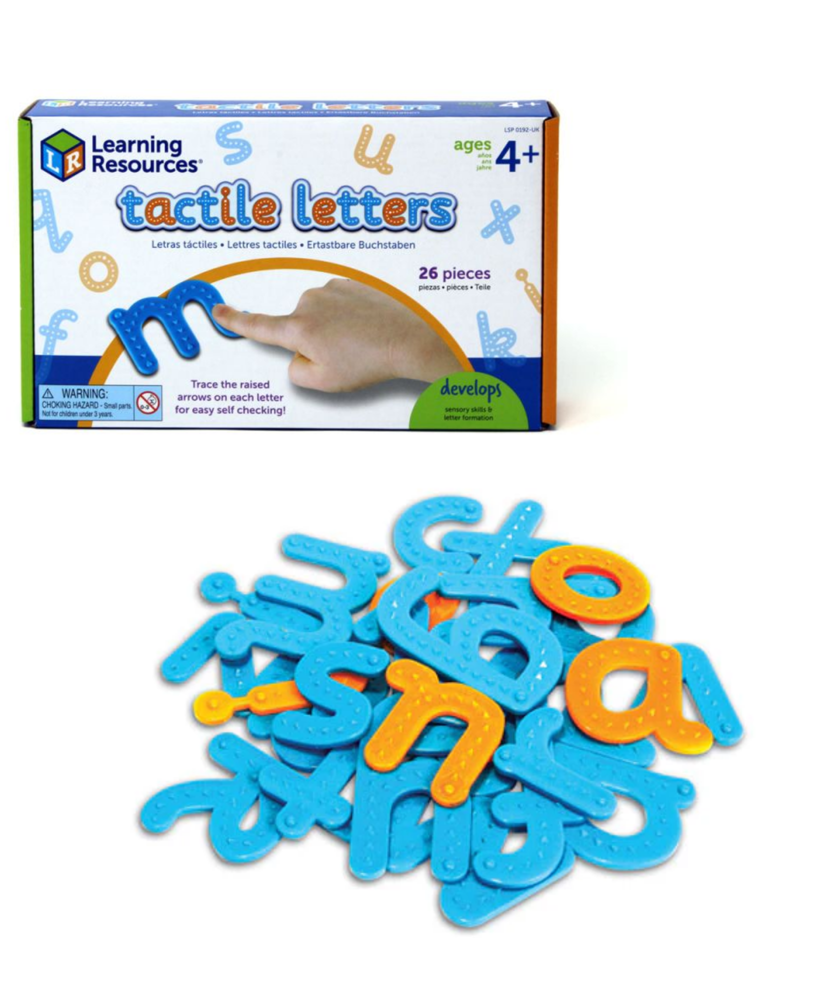موارد التعلم - حروف لمسية، مدخلات حسية للتعرف على الحروف وتكوينها، بلاستيك متين، دليل أنشطة متعدد اللغات، مناسب للأعمار من 4 سنوات فما فوق