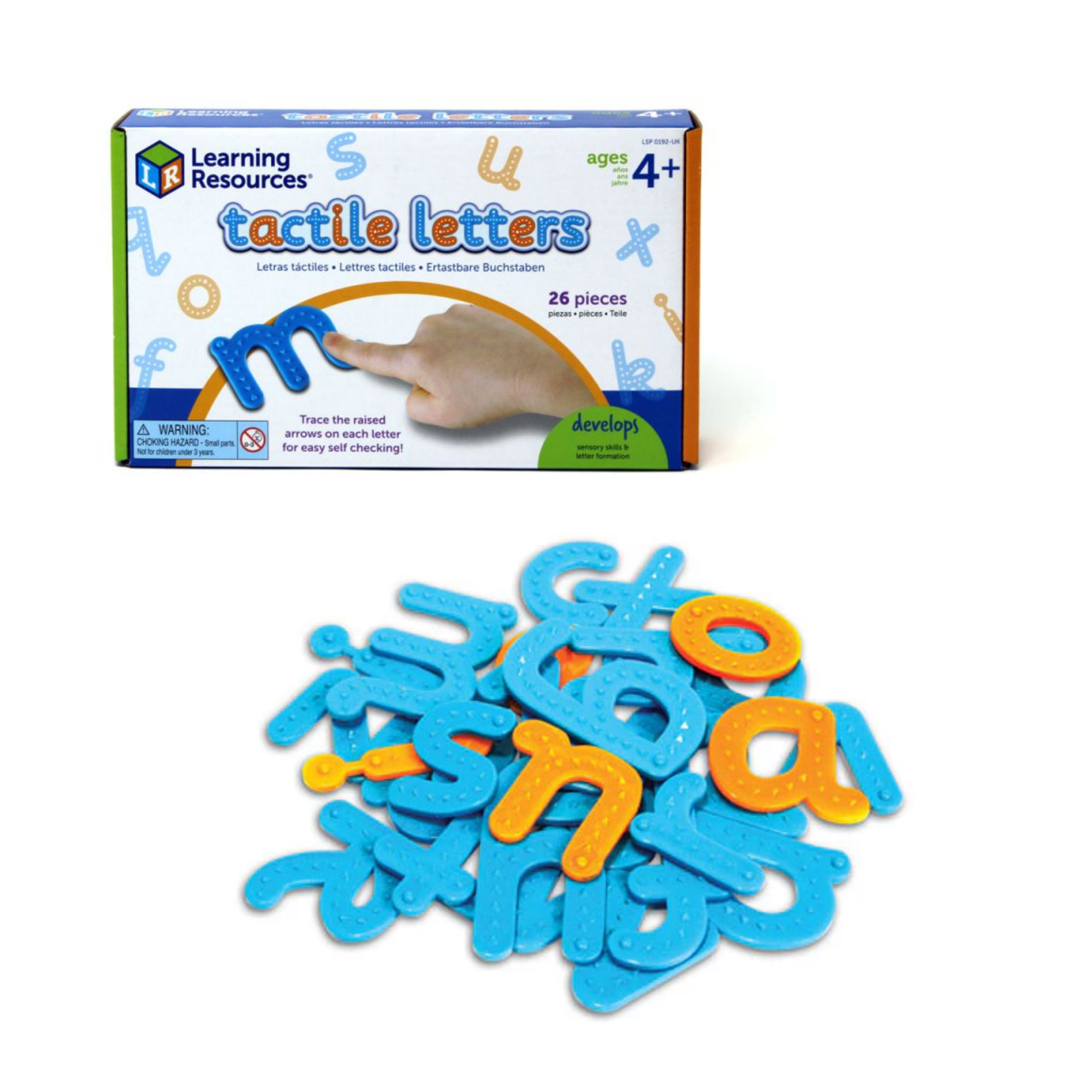 موارد التعلم - حروف لمسية، مدخلات حسية للتعرف على الحروف وتكوينها، بلاستيك متين، دليل أنشطة متعدد اللغات، مناسب للأعمار من 4 سنوات فما فوق