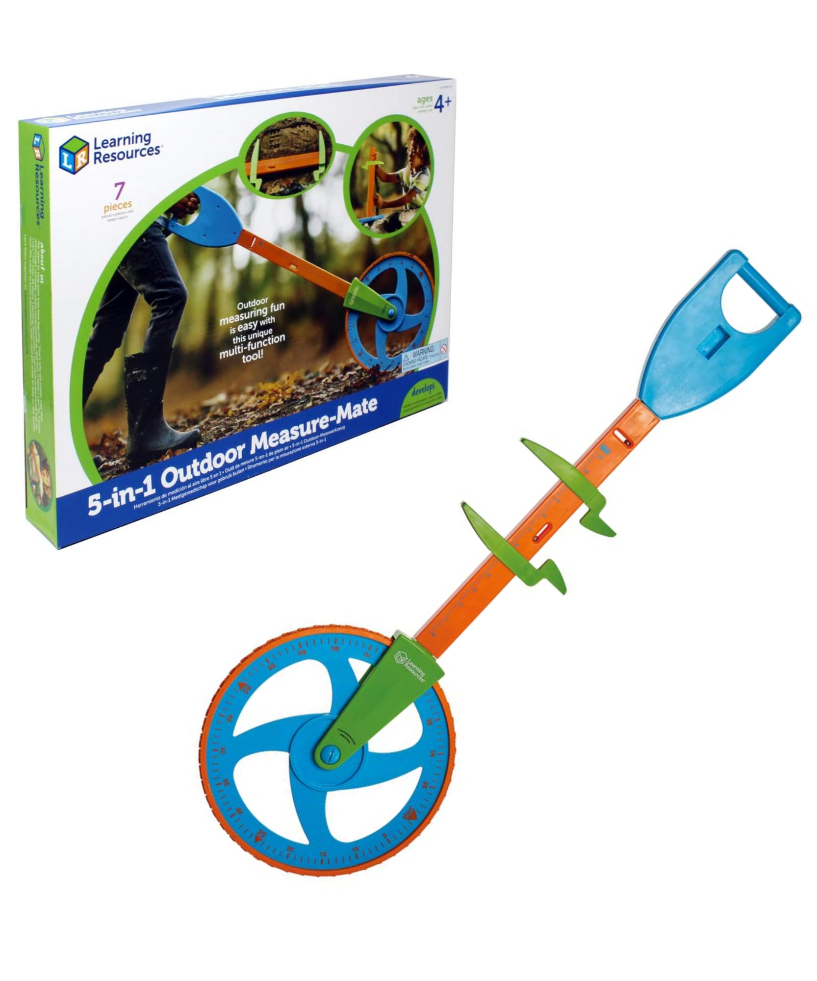 Learning Resources 5-in-1 Outdoor Measure-Mate, Versatile Measuring Tools for Kids, Ideal for Outdoor Learning, Ages 4+, Includes Mesh Bag and Stickers