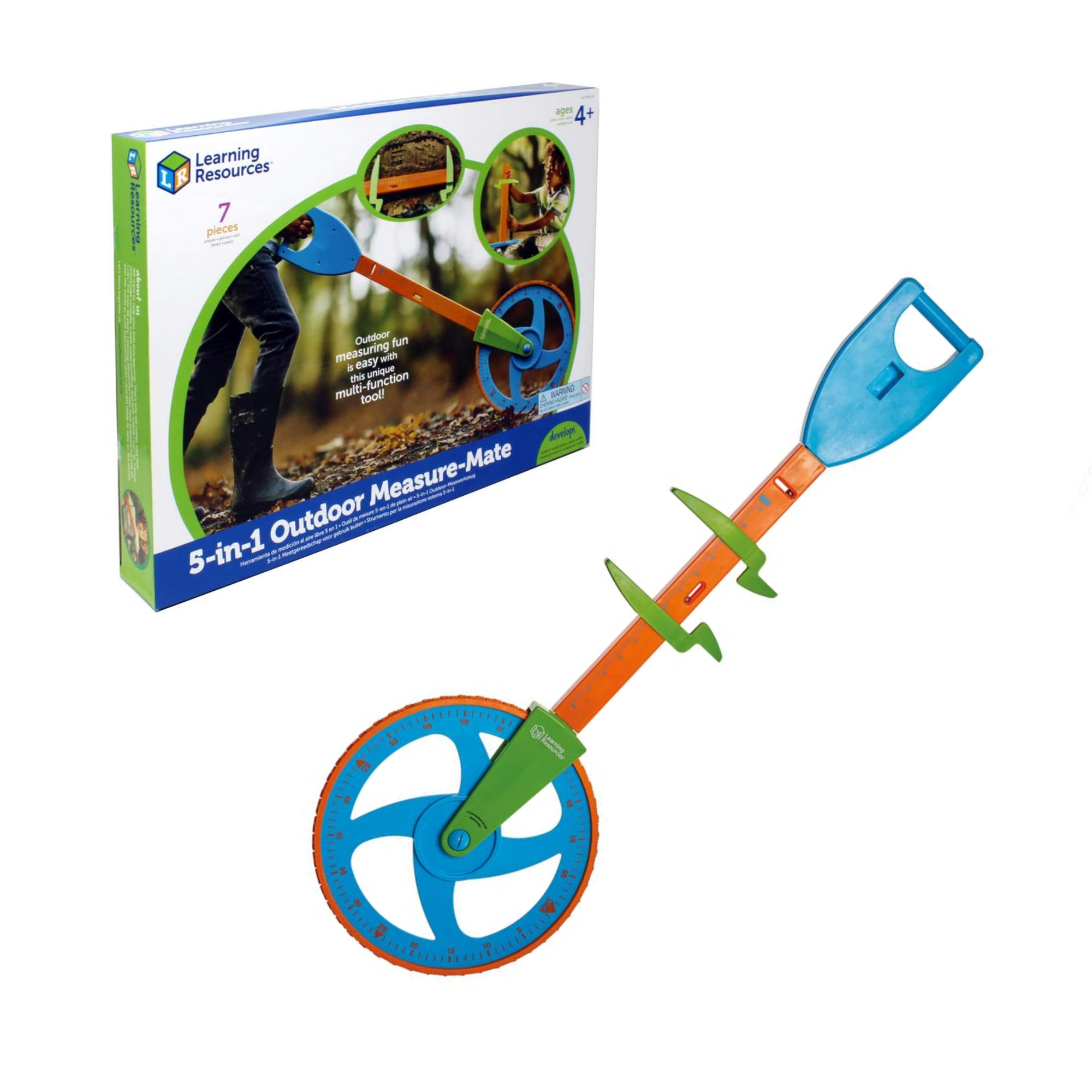Learning Resources 5-in-1 Outdoor Measure-Mate, Versatile Measuring Tools for Kids, Ideal for Outdoor Learning, Ages 4+, Includes Mesh Bag and Stickers