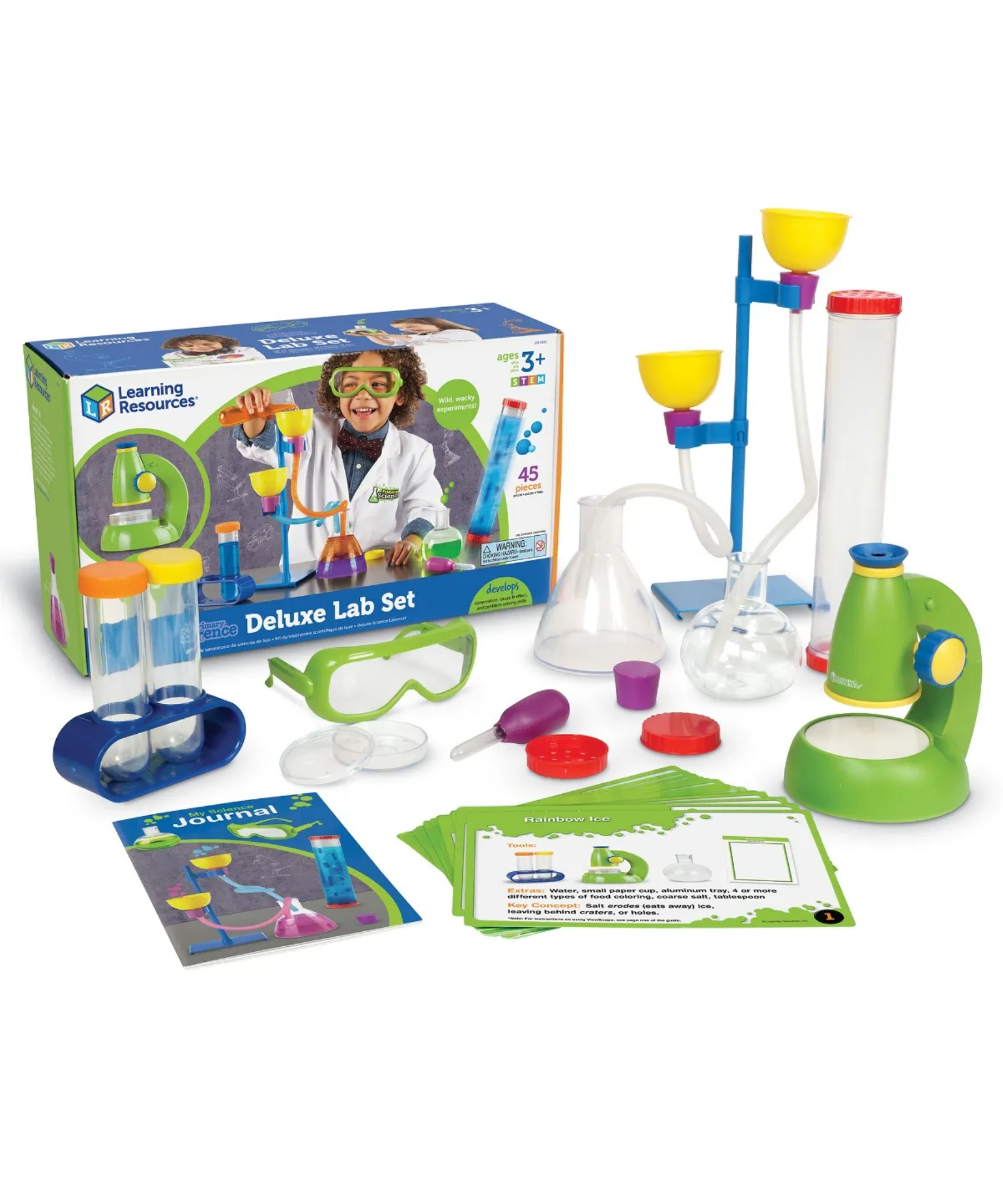 مجموعة مختبرات العلوم الأساسية الفاخرة من Learning Resources، مجموعة تعليم العلوم والتكنولوجيا والهندسة والرياضيات (STEM) للأطفال في سن ما قبل المدرسة مع أدوات مختبرية واقعية
