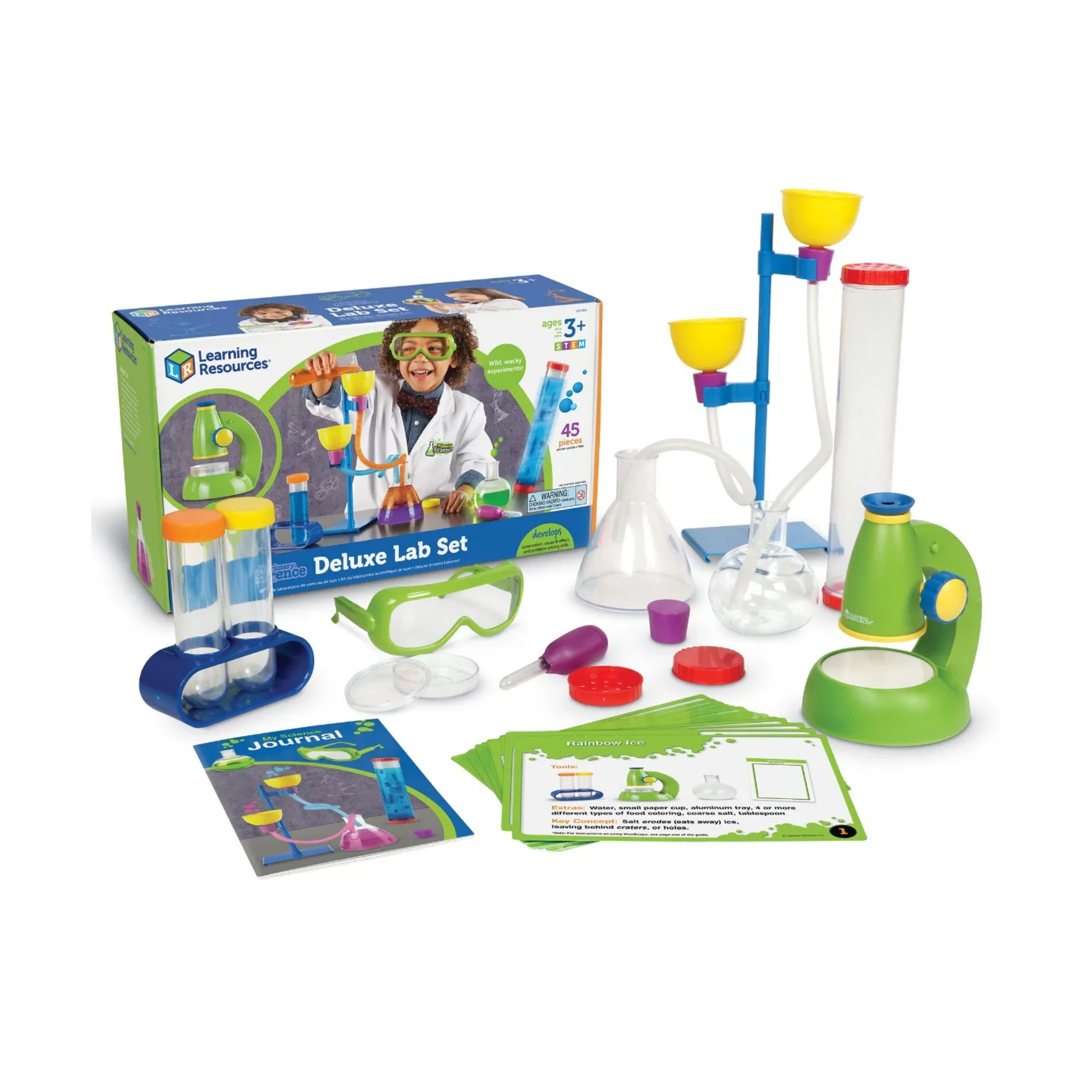 مجموعة مختبرات العلوم الأساسية الفاخرة من Learning Resources، مجموعة تعليم العلوم والتكنولوجيا والهندسة والرياضيات (STEM) للأطفال في سن ما قبل المدرسة مع أدوات مختبرية واقعية