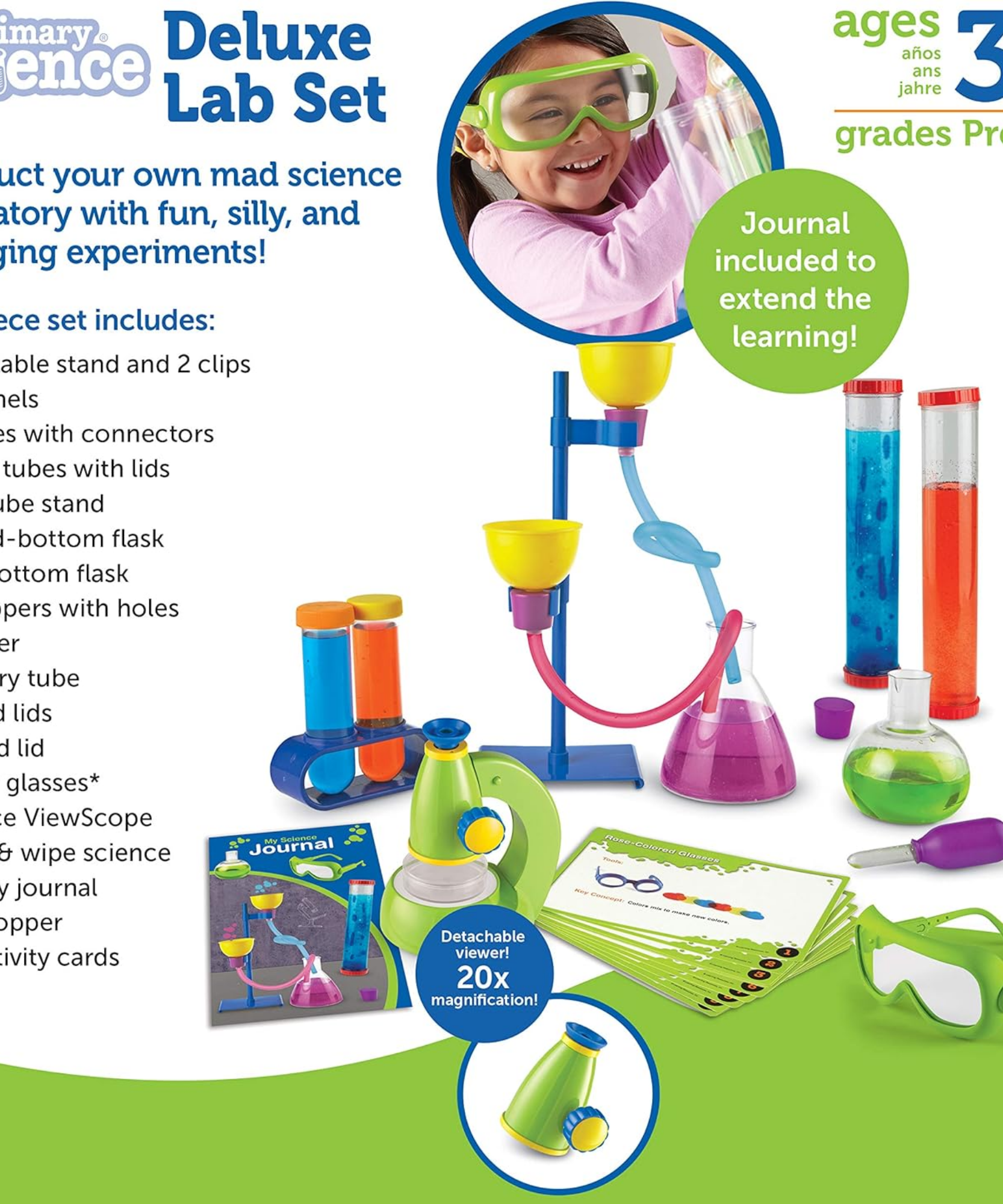 مجموعة مختبرات العلوم الأساسية الفاخرة من Learning Resources، مجموعة تعليم العلوم والتكنولوجيا والهندسة والرياضيات (STEM) للأطفال في سن ما قبل المدرسة مع أدوات مختبرية واقعية