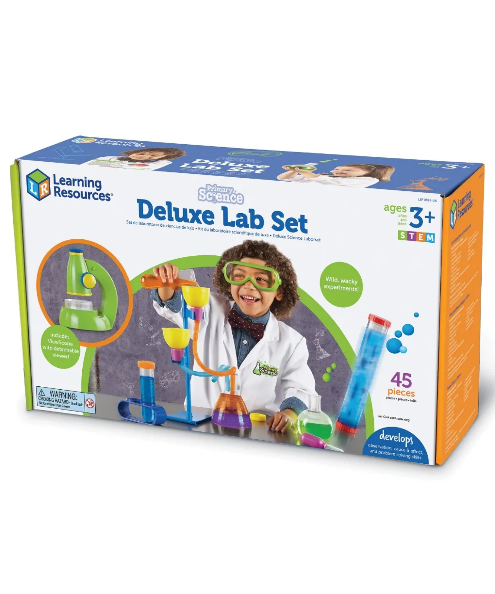 مجموعة مختبرات العلوم الأساسية الفاخرة من Learning Resources، مجموعة تعليم العلوم والتكنولوجيا والهندسة والرياضيات (STEM) للأطفال في سن ما قبل المدرسة مع أدوات مختبرية واقعية