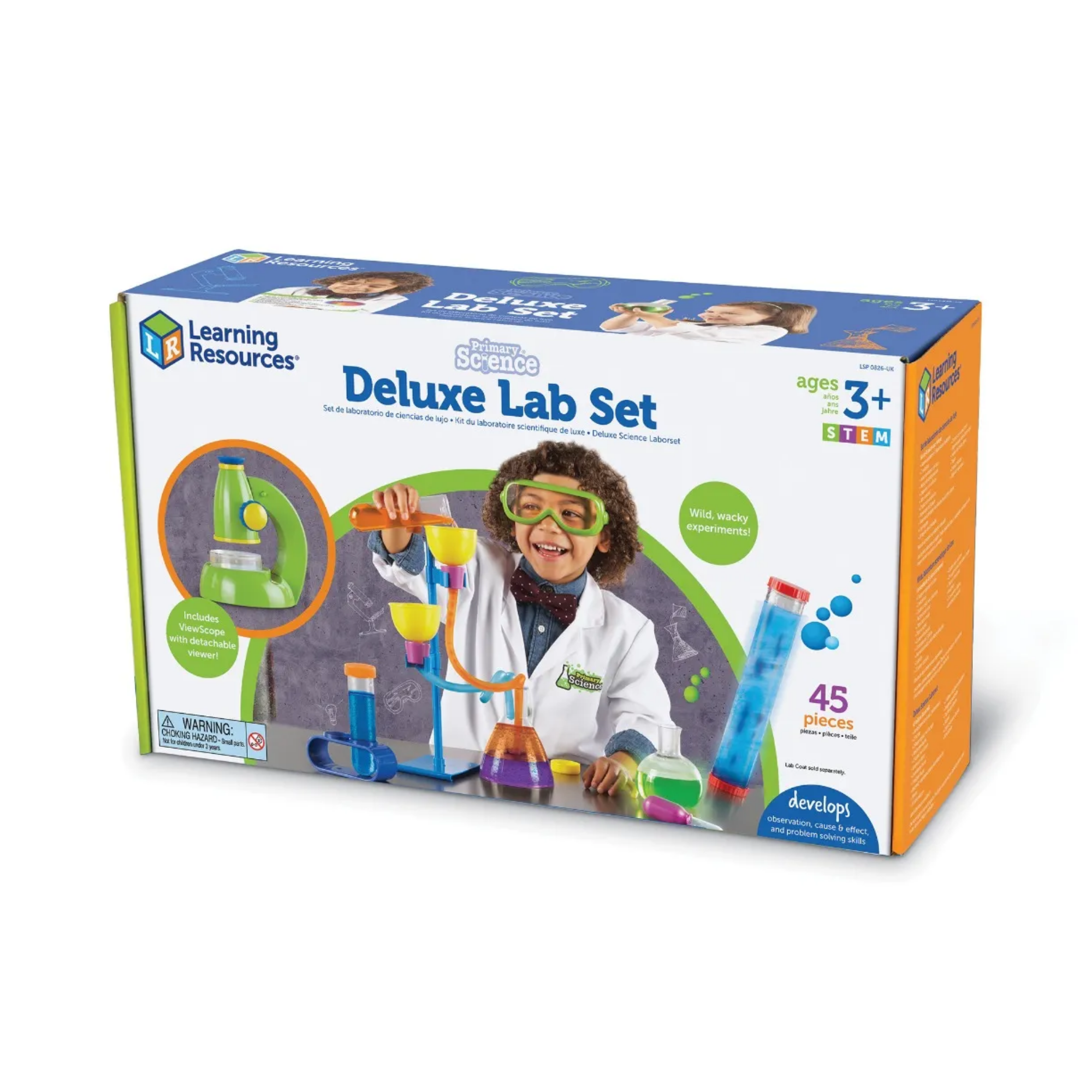 مجموعة مختبرات العلوم الأساسية الفاخرة من Learning Resources، مجموعة تعليم العلوم والتكنولوجيا والهندسة والرياضيات (STEM) للأطفال في سن ما قبل المدرسة مع أدوات مختبرية واقعية