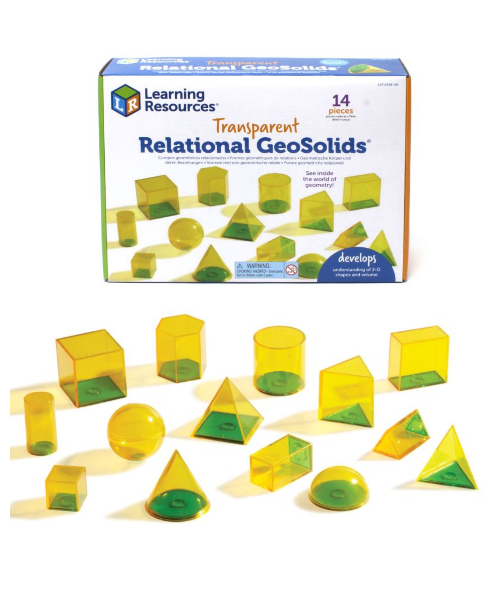 Learning Resources Relational GeoSolids, 3D Transparent Shapes for Teaching Geometry and Volume, Hands-On Math Classroom Resource, Ages 8+, Includes Multilingual Activity Guide