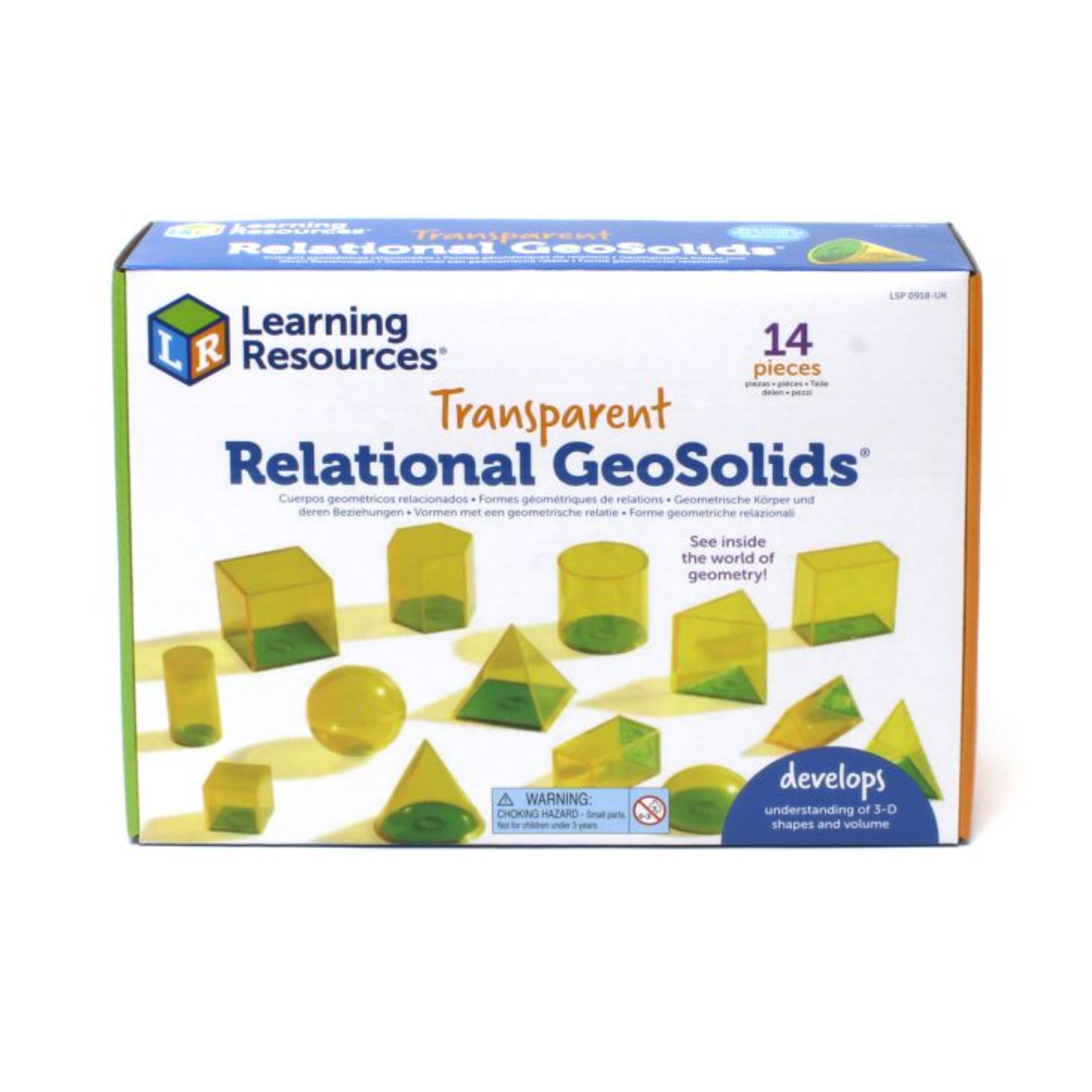 Learning Resources Relational GeoSolids, 3D Transparent Shapes for Teaching Geometry and Volume, Hands-On Math Classroom Resource, Ages 8+, Includes Multilingual Activity Guide