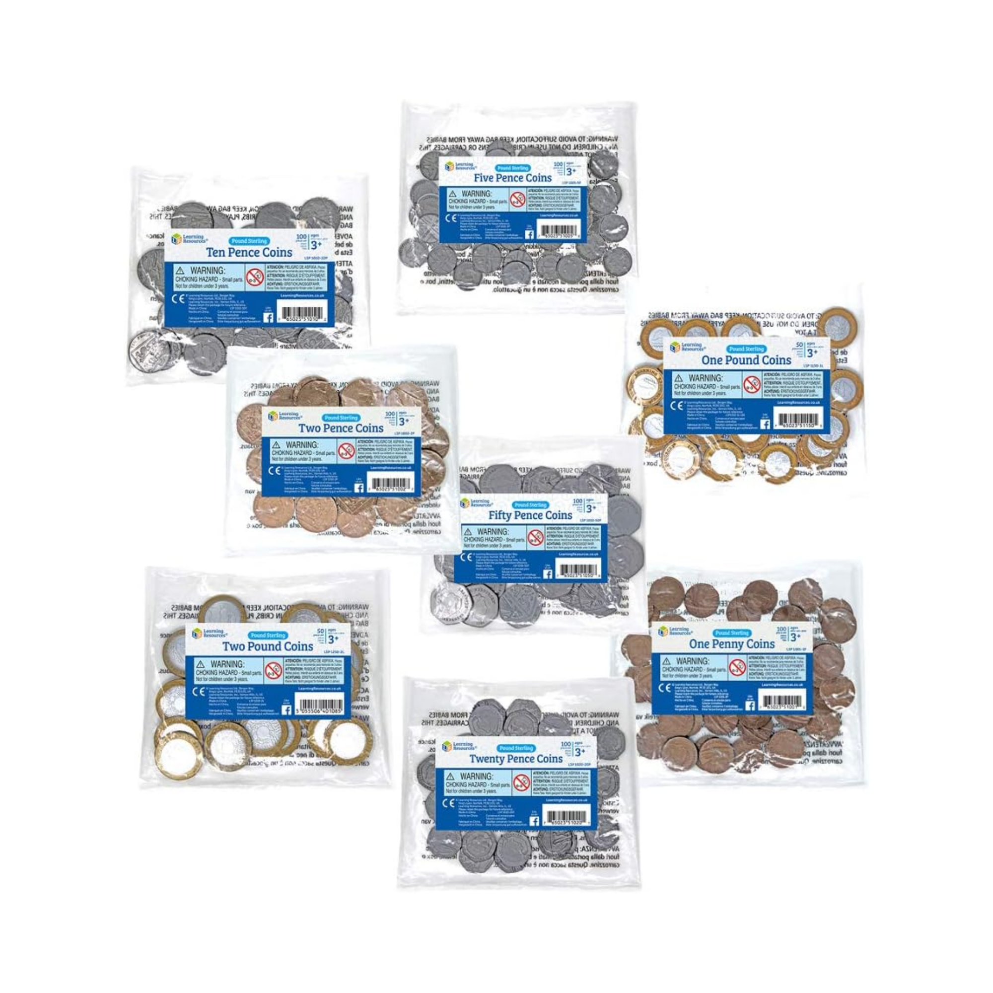 مجموعة نقود اللعب الجماعية من Learning Resources، مجموعة من 700 عملة بلاستيكية واقعية، معتمدة من وزارة الخزانة البريطانية، تتضمن عملات من 1 بنس إلى 2 جنيه إسترليني، مناسبة للأعمار من 3 سنوات فما فوق