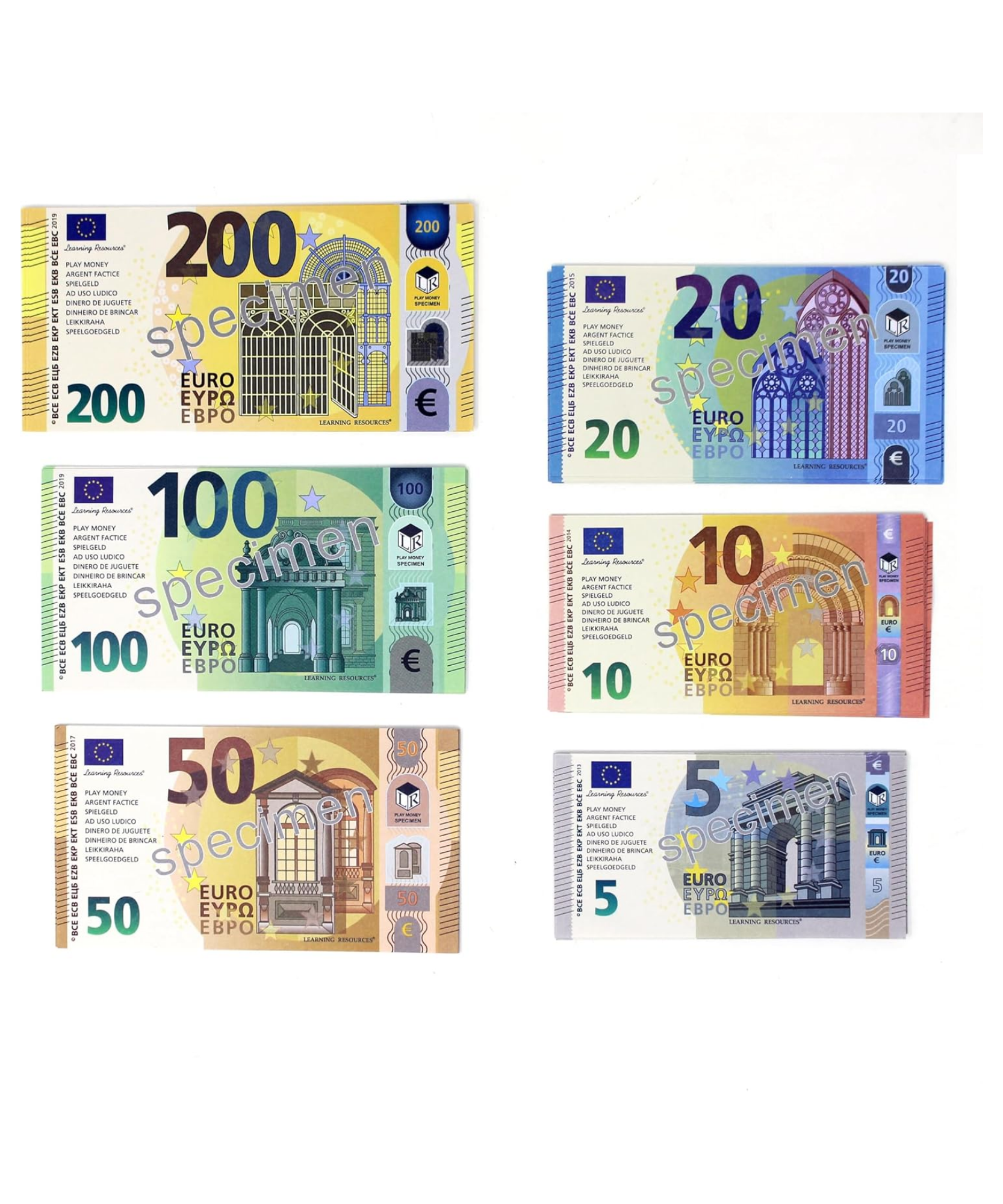 Learning Resources Euro Money Pack, 60 Realistic Notes, Ages 5+, Hands-On Money Recognition & Math Skills
