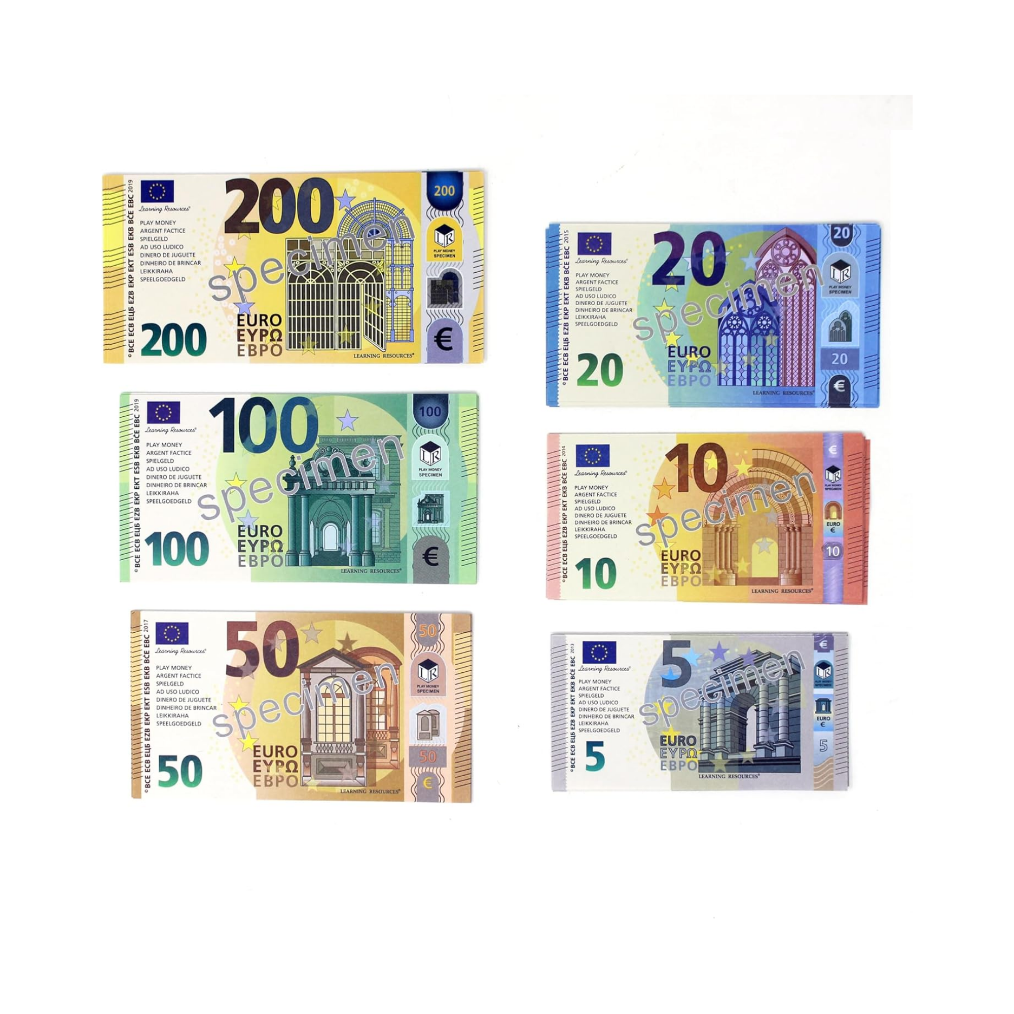 مجموعة موارد تعليمية لأوراق اليورو النقدية، 60 ورقة نقدية واقعية، للأعمار من 5 سنوات فما فوق، مهارات عملية في التعرف على النقود والرياضيات